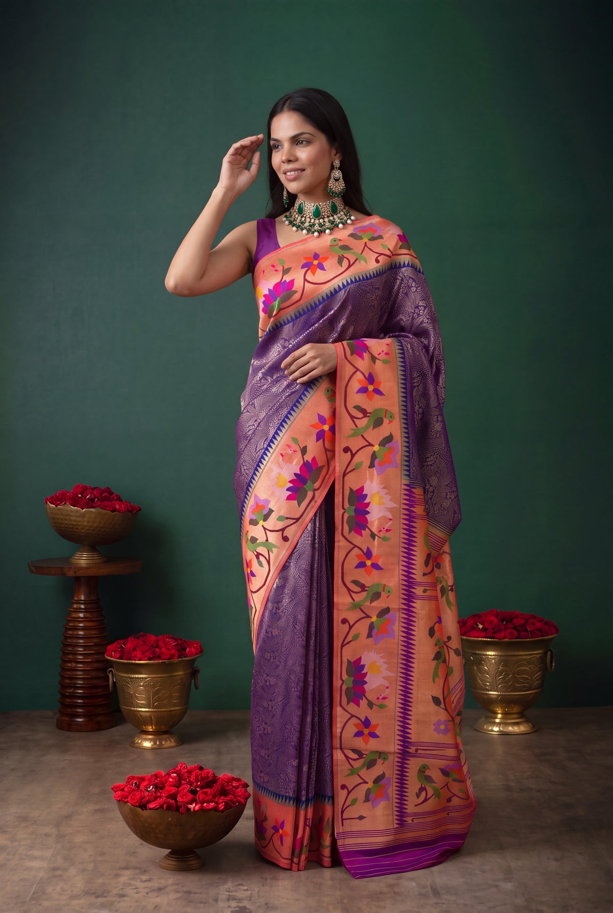 Purple Banarasi Silk Fusion Saree - Mokshaa
