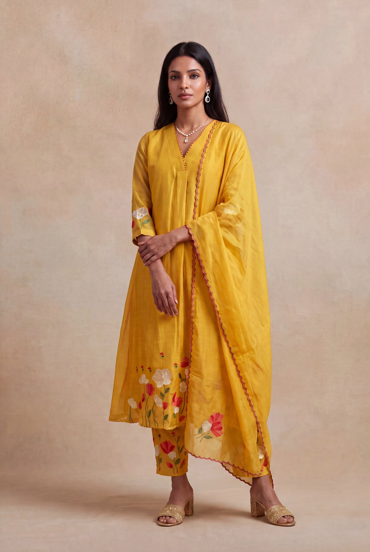 Mustard Mul Cotton Anarkali Set - Mokshaa