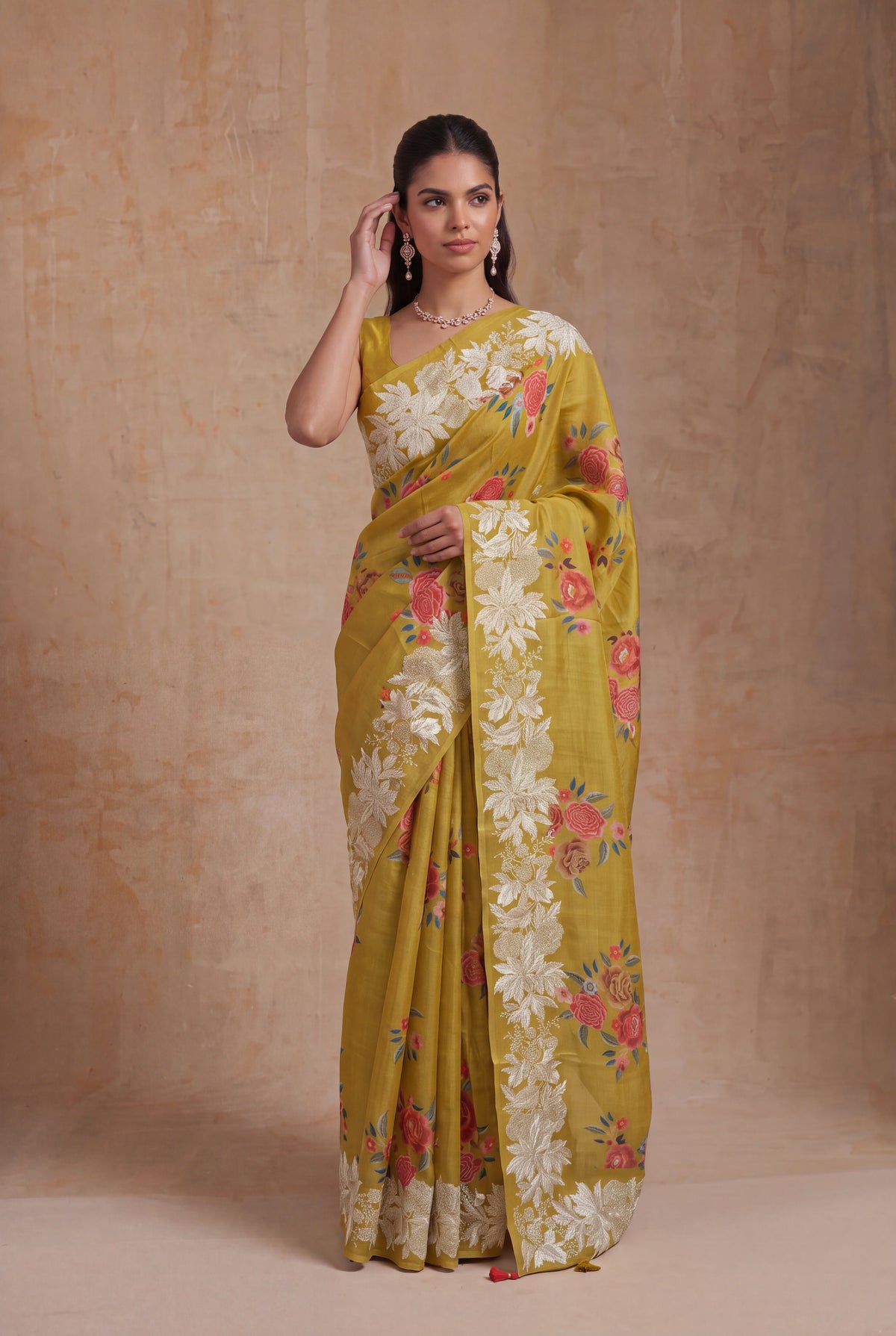 Mustard Yellow Tussar Silk Saree - Mokshaa
