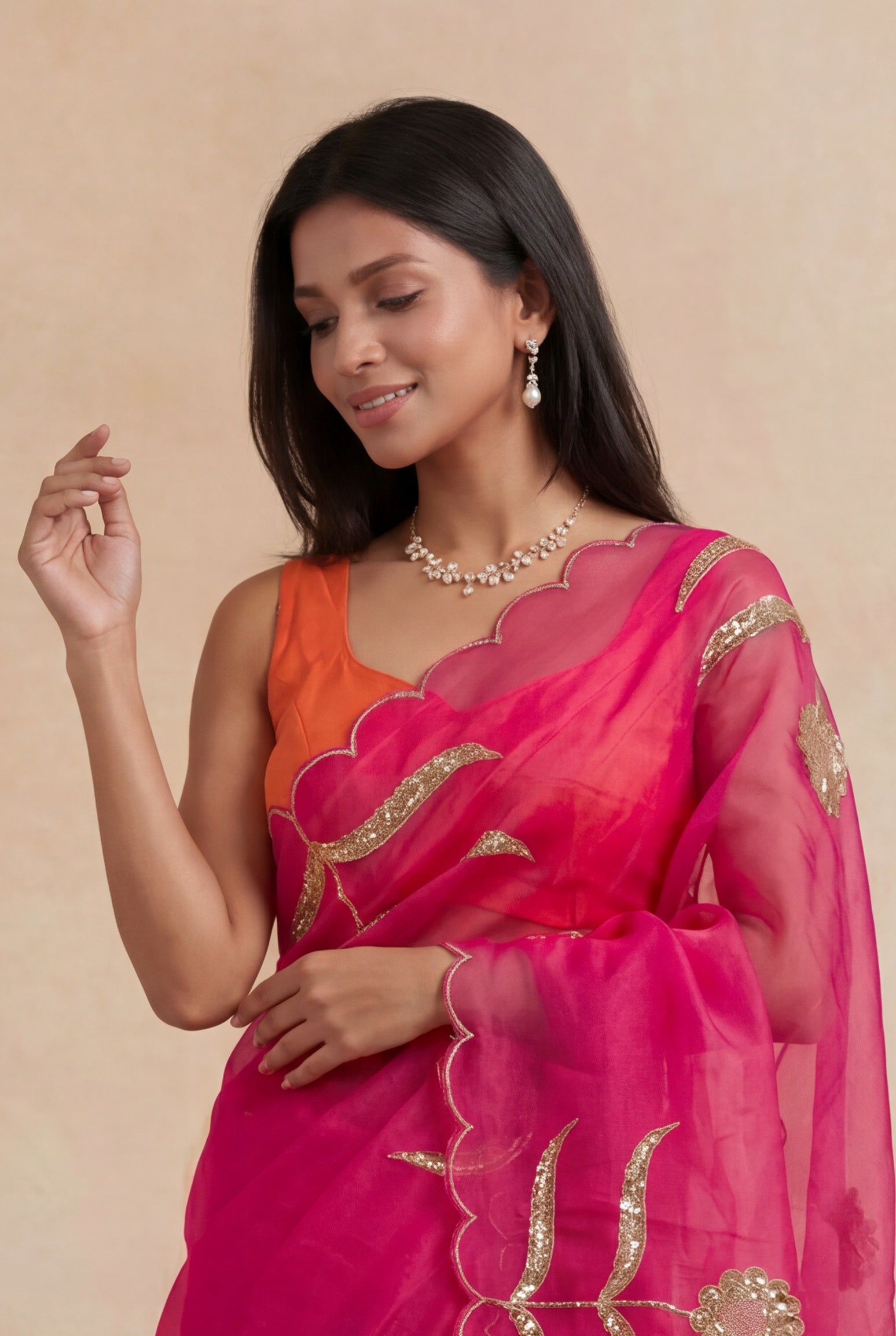 Rani Pink Organza Saree