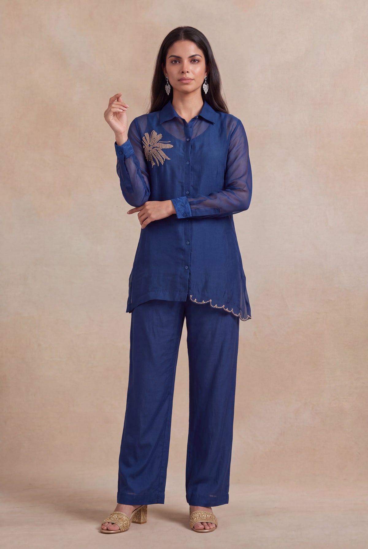 Royal Blue Organza Co-ord Set - Mokshaa