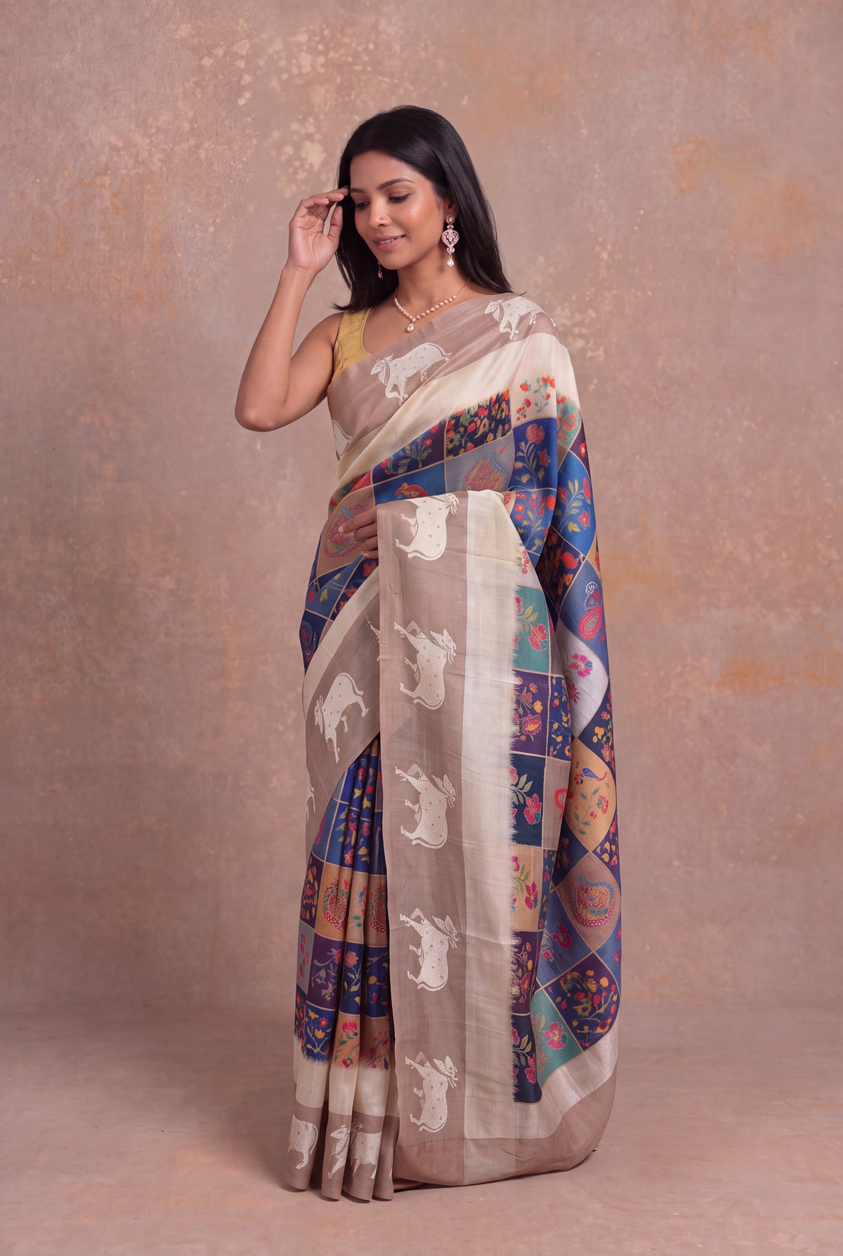 Multicolour Tussar Silk Digital Print Saree - Mokshaa