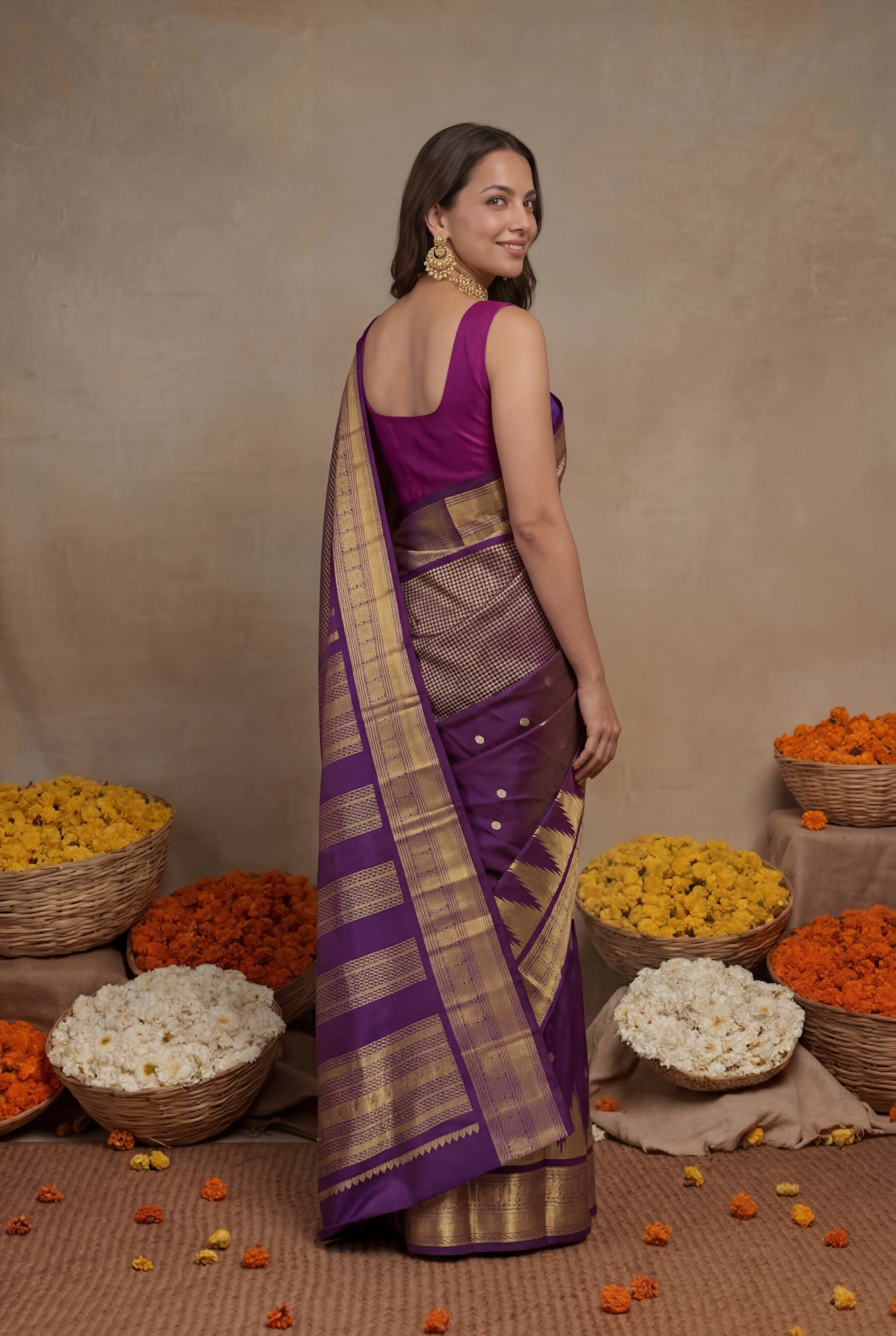 Dark Purple Kanchivaram Silk Saree