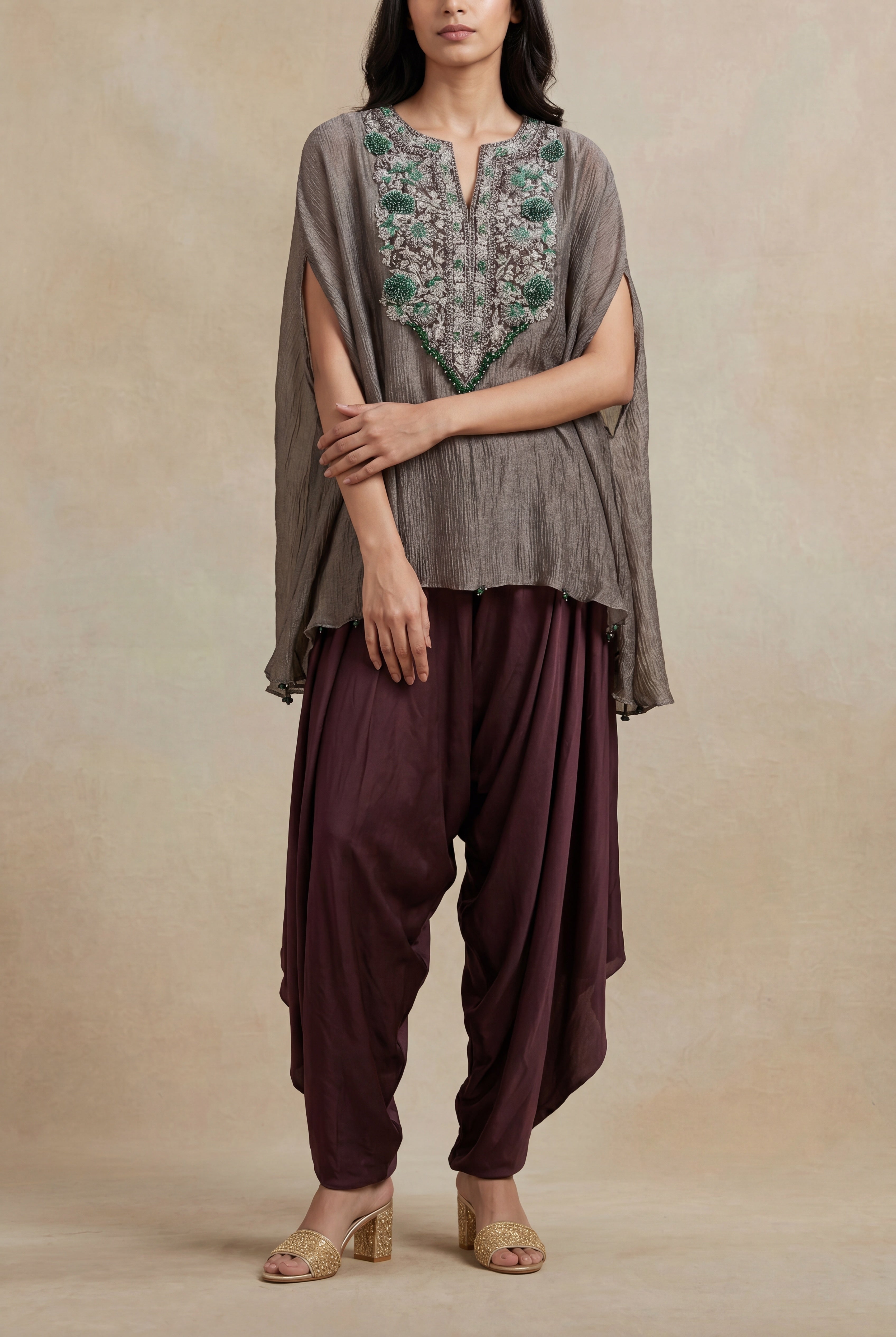 Grey Organza Crush Indo-Western Set
