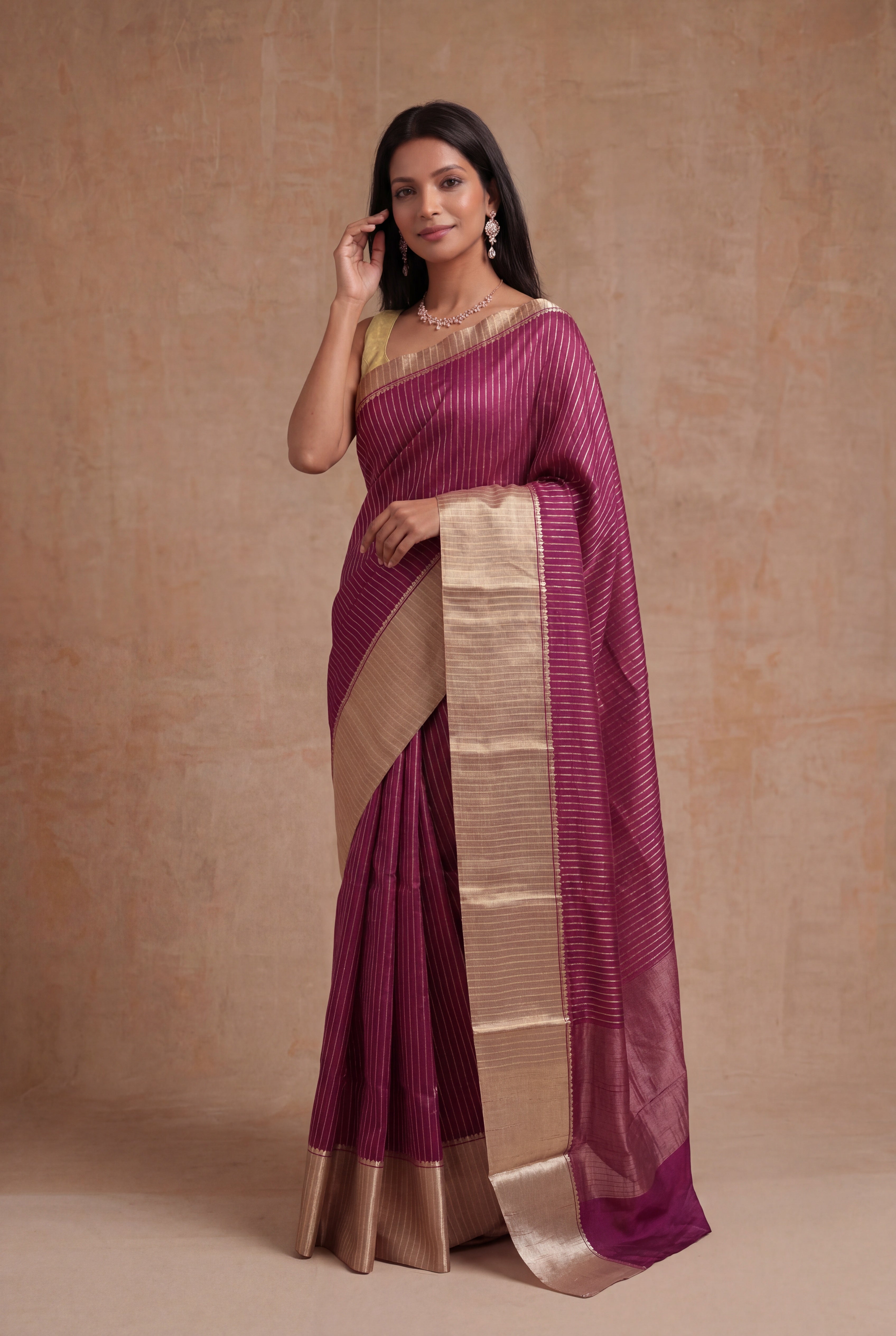 Wine Banarasi Chanderi Silk Saree