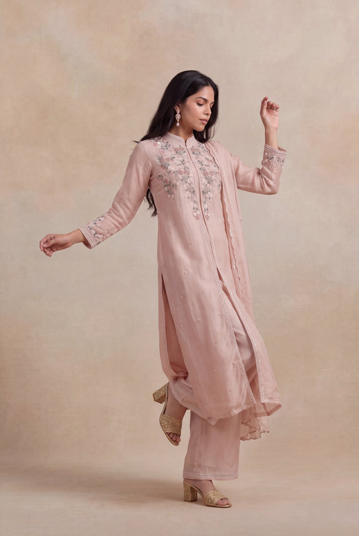 Blush Pink Crepe Indo-Western Sharara Set - Mokshaa
