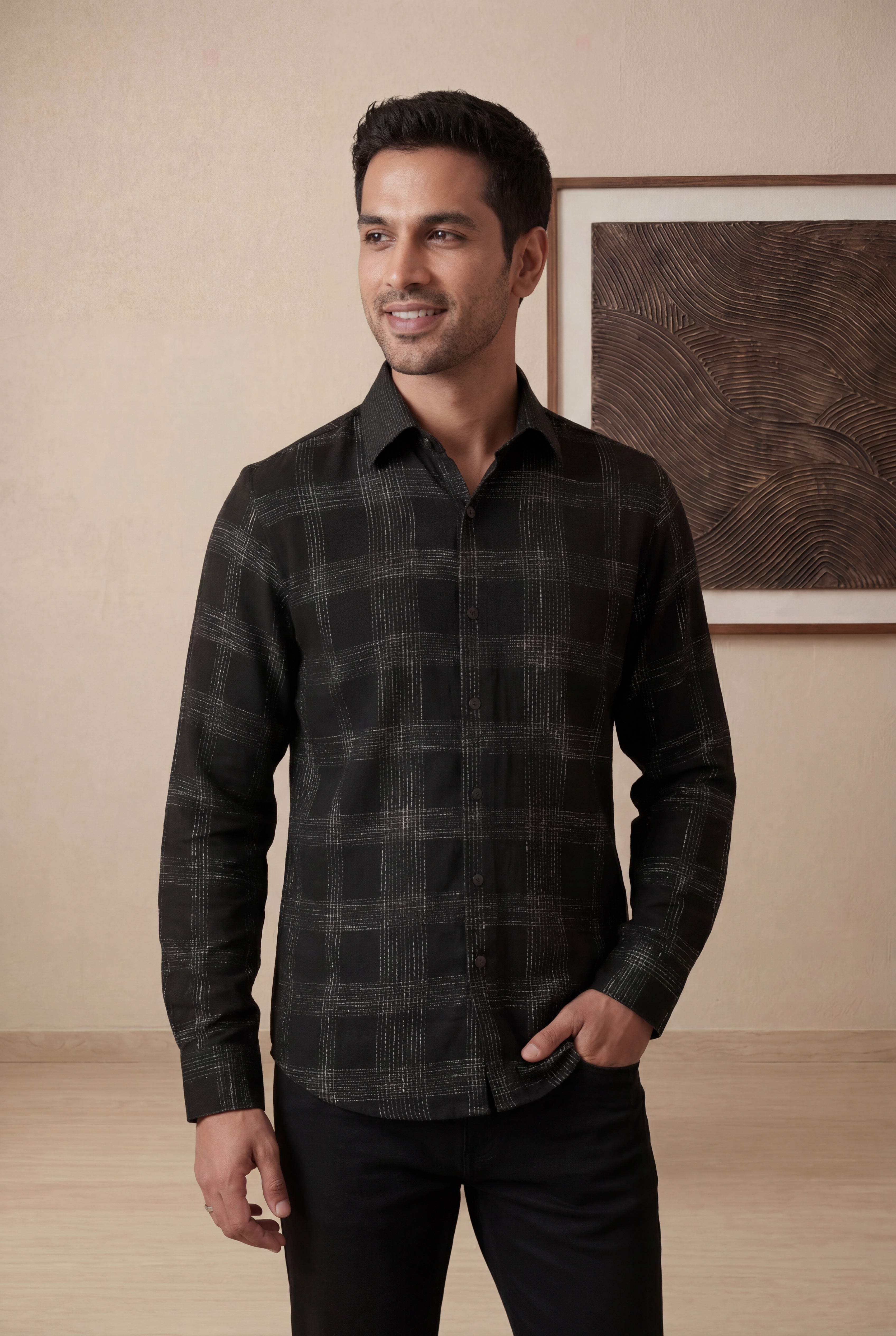 Black Checked Bomario Full Sleeve Shirt