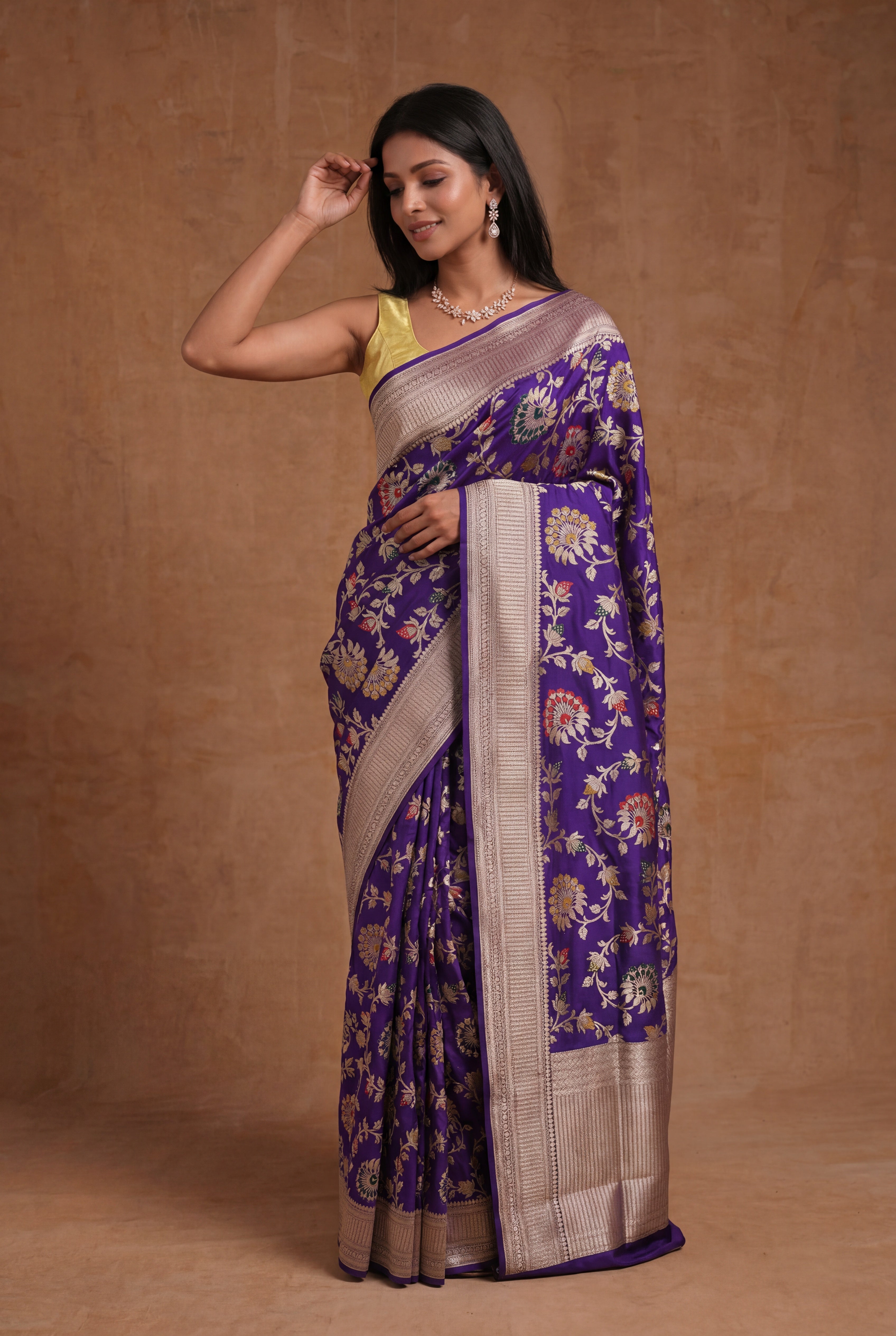 Purple Banarasi Silk Meenakari Saree