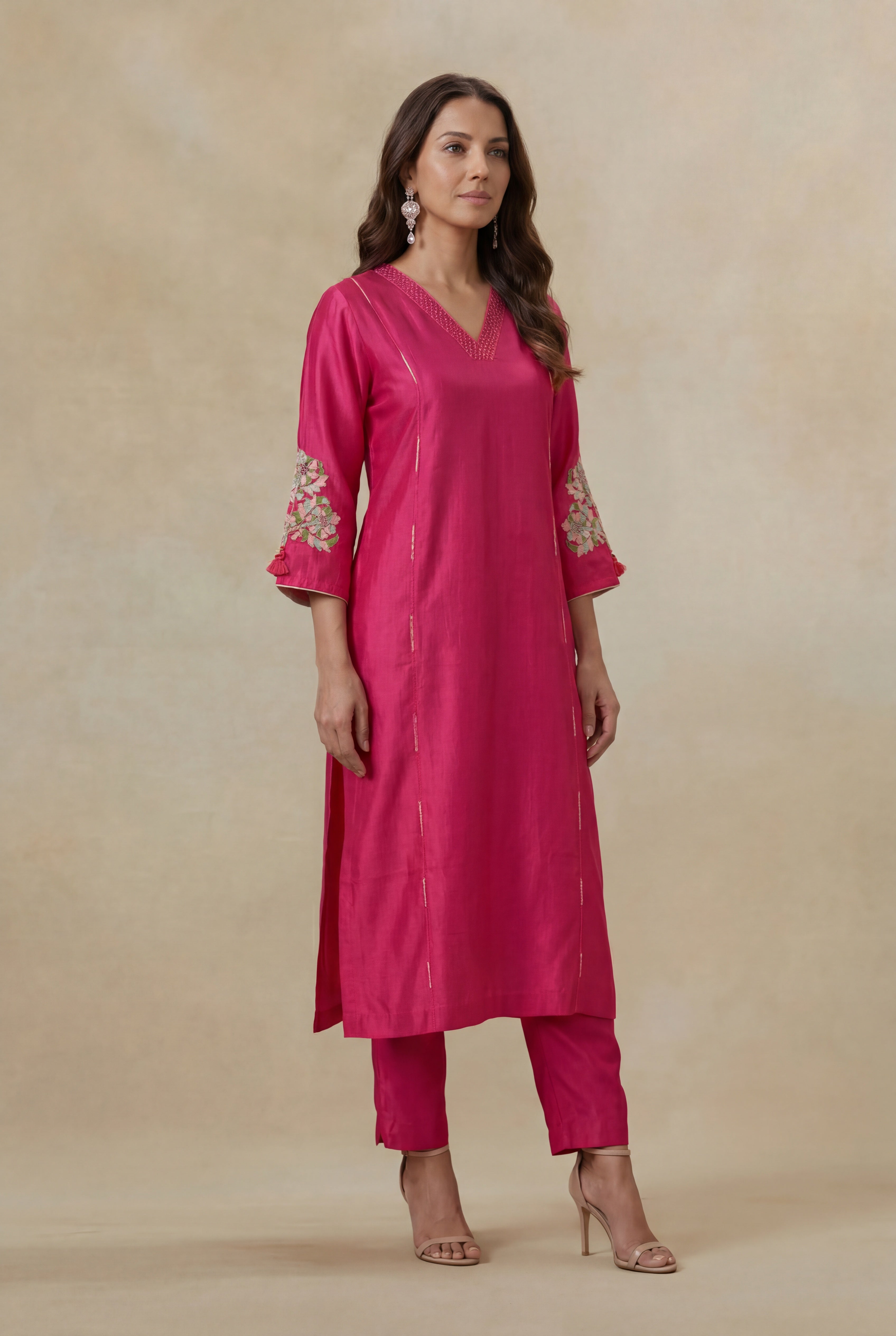 Hot Pink Satin Silk Kurta Set
