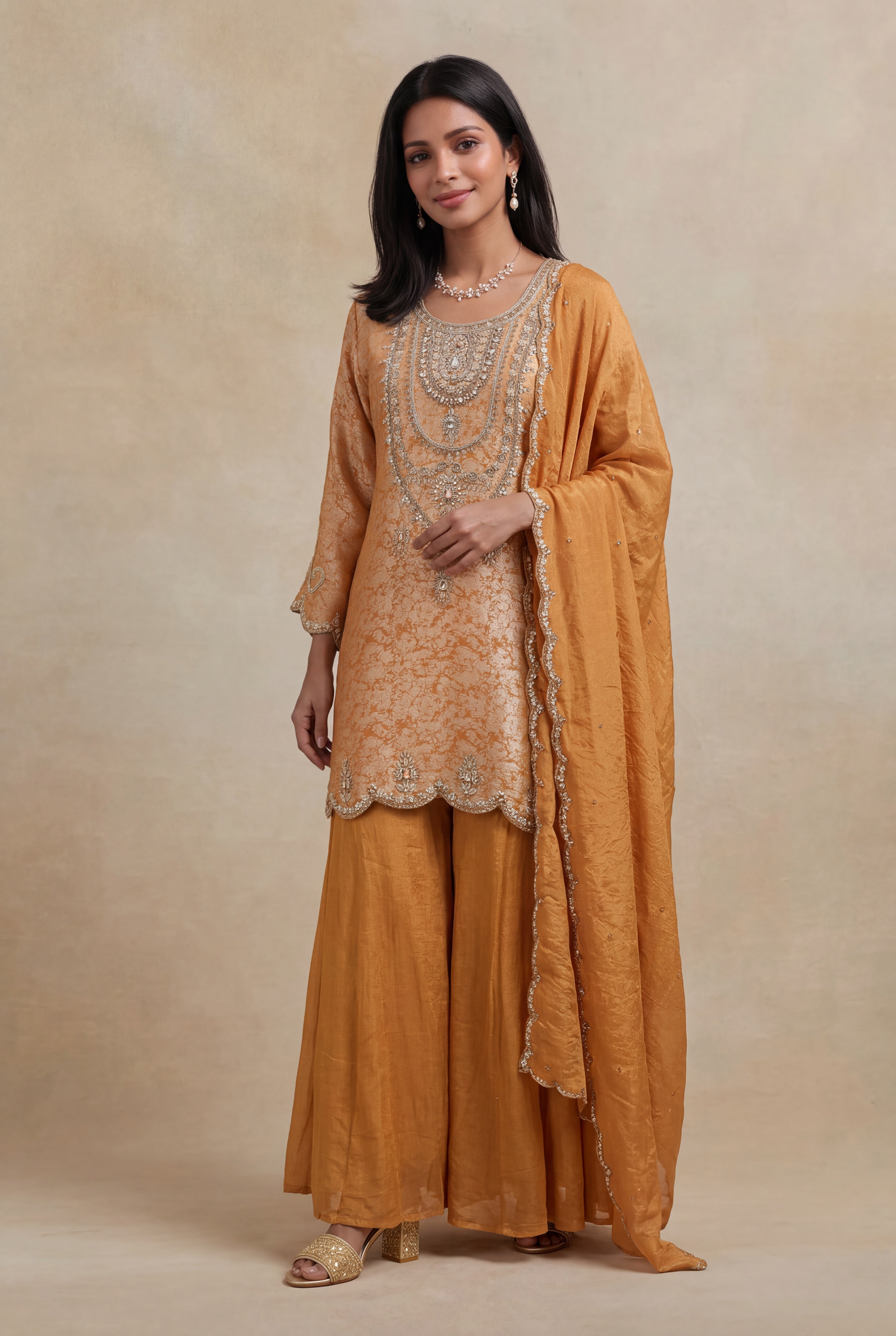 Mustard Banarasi Silk Zardosi Palazzo Set