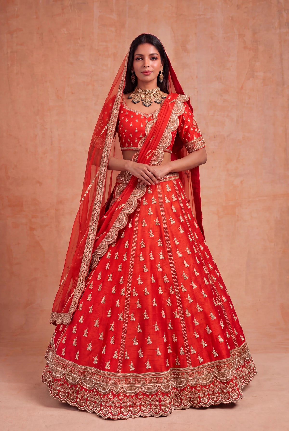 Rust Orange Raw Silk Lehenga - Mokshaa