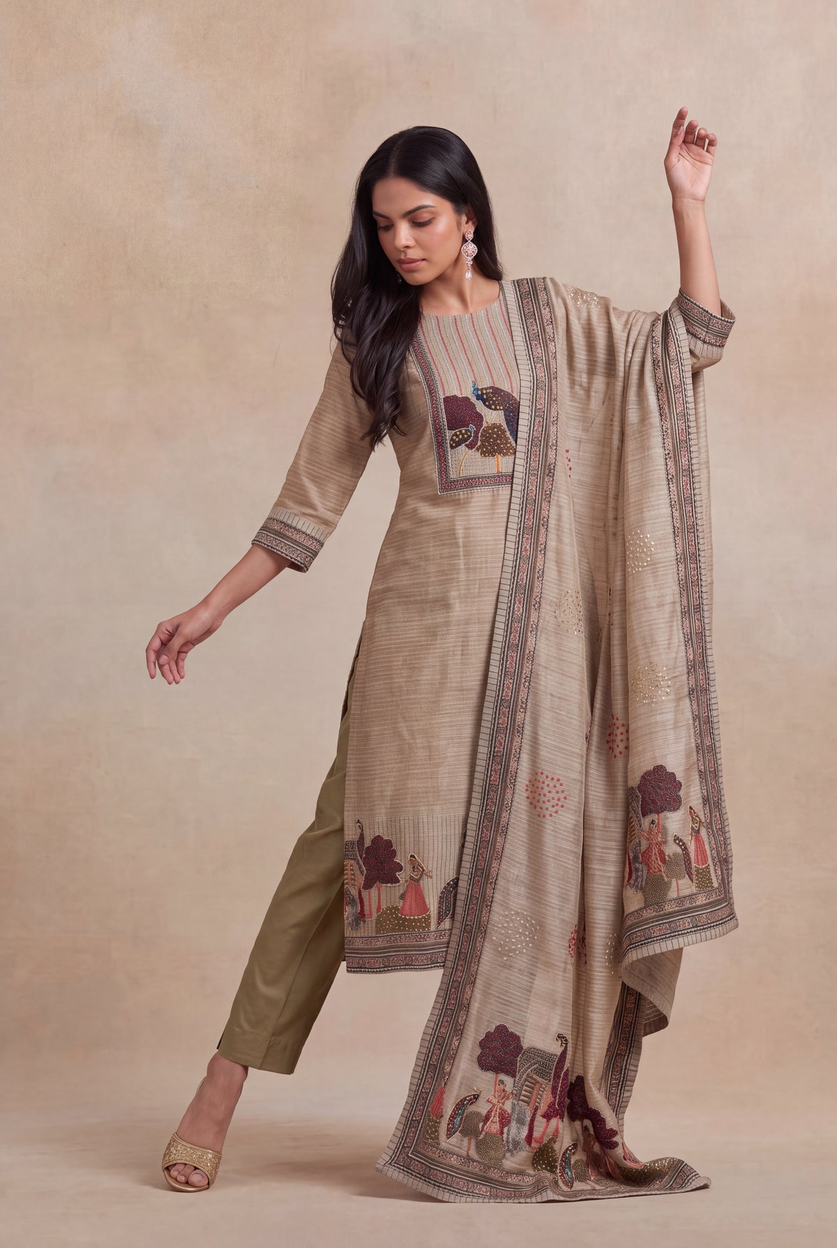 Beige Cotton Kurti Set - Mokshaa
