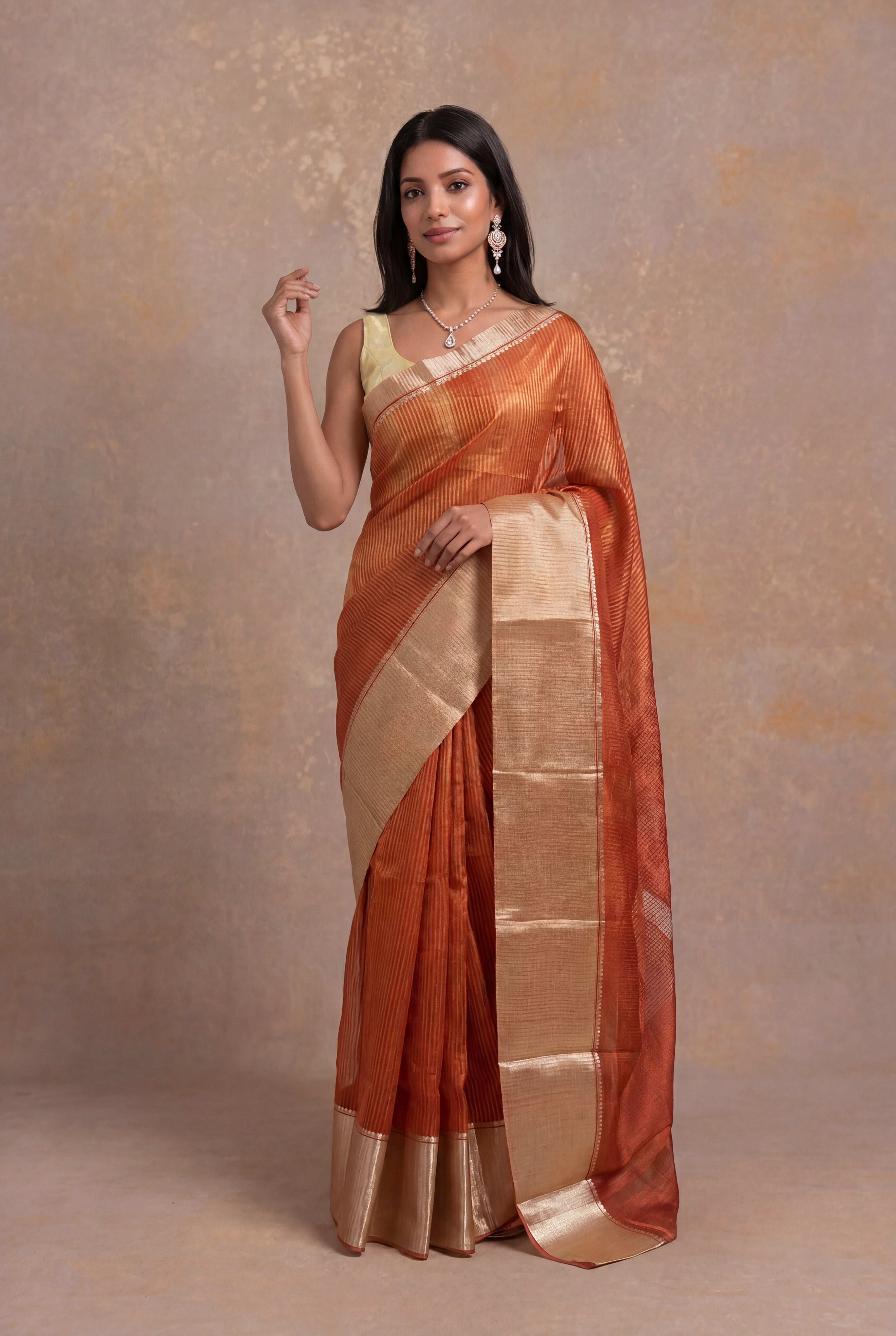 Orange Banarasi Chanderi Silk Saree