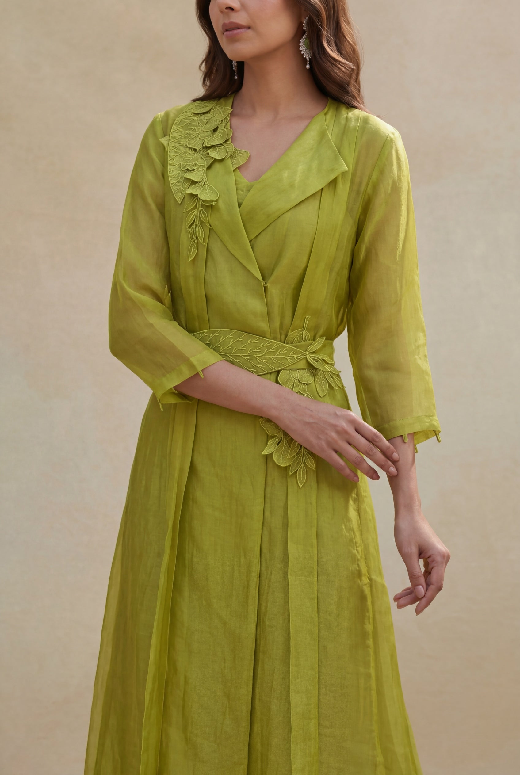 Lime Green Organza Indo-Western Dress