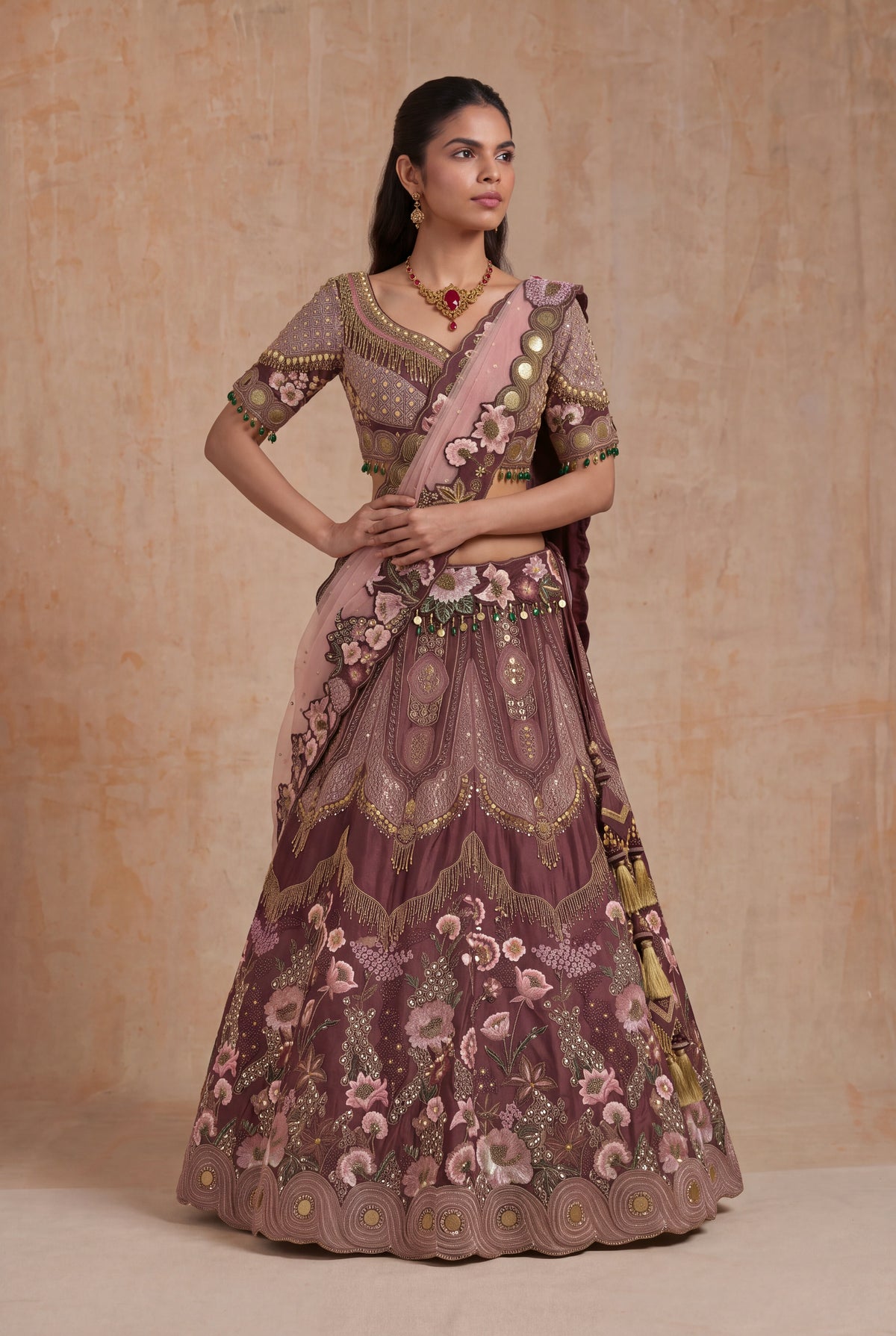 Wine Silk Lehenga - Mokshaa