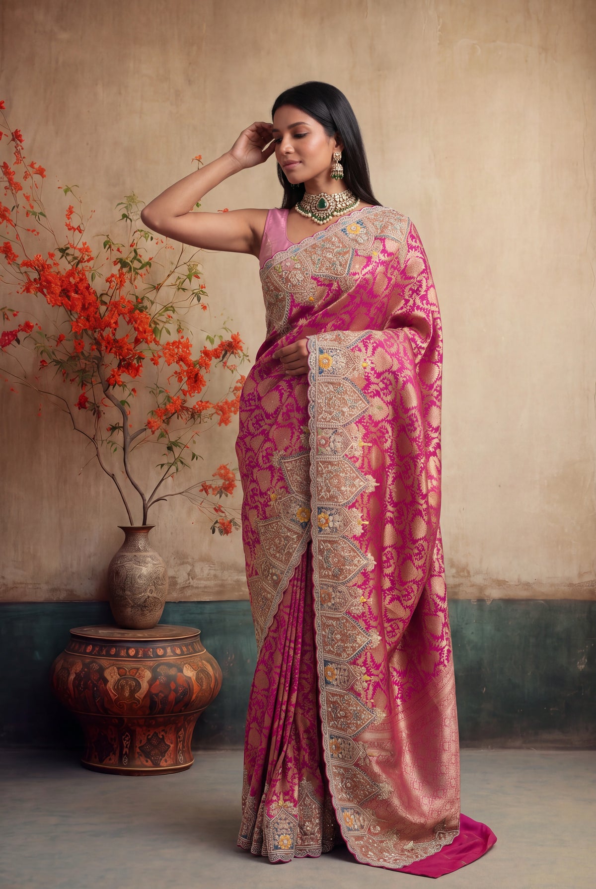 Rani Pink Banarasi Silk Saree - Mokshaa