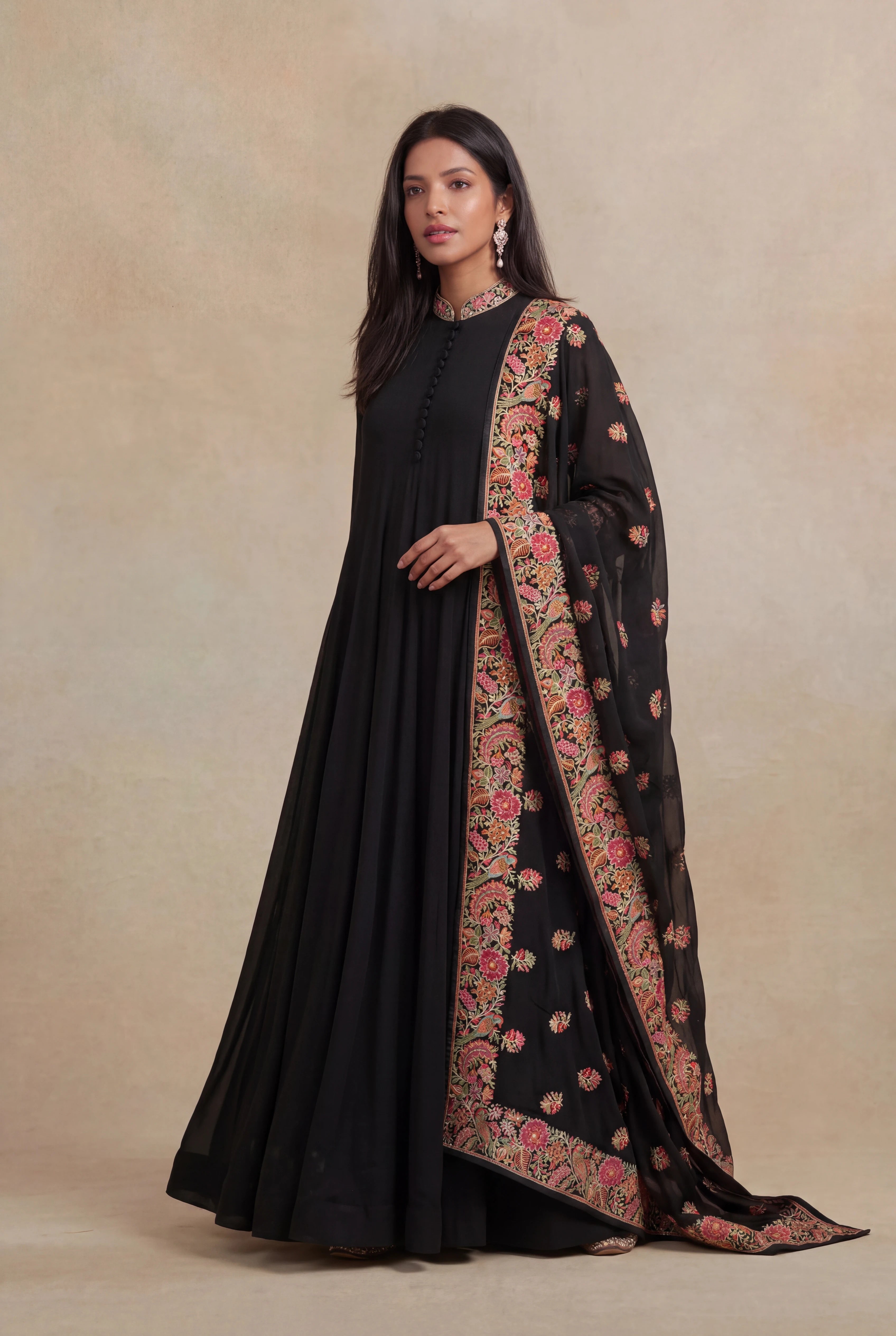 Black Grape Fabric Embroidered Anarkali Suit