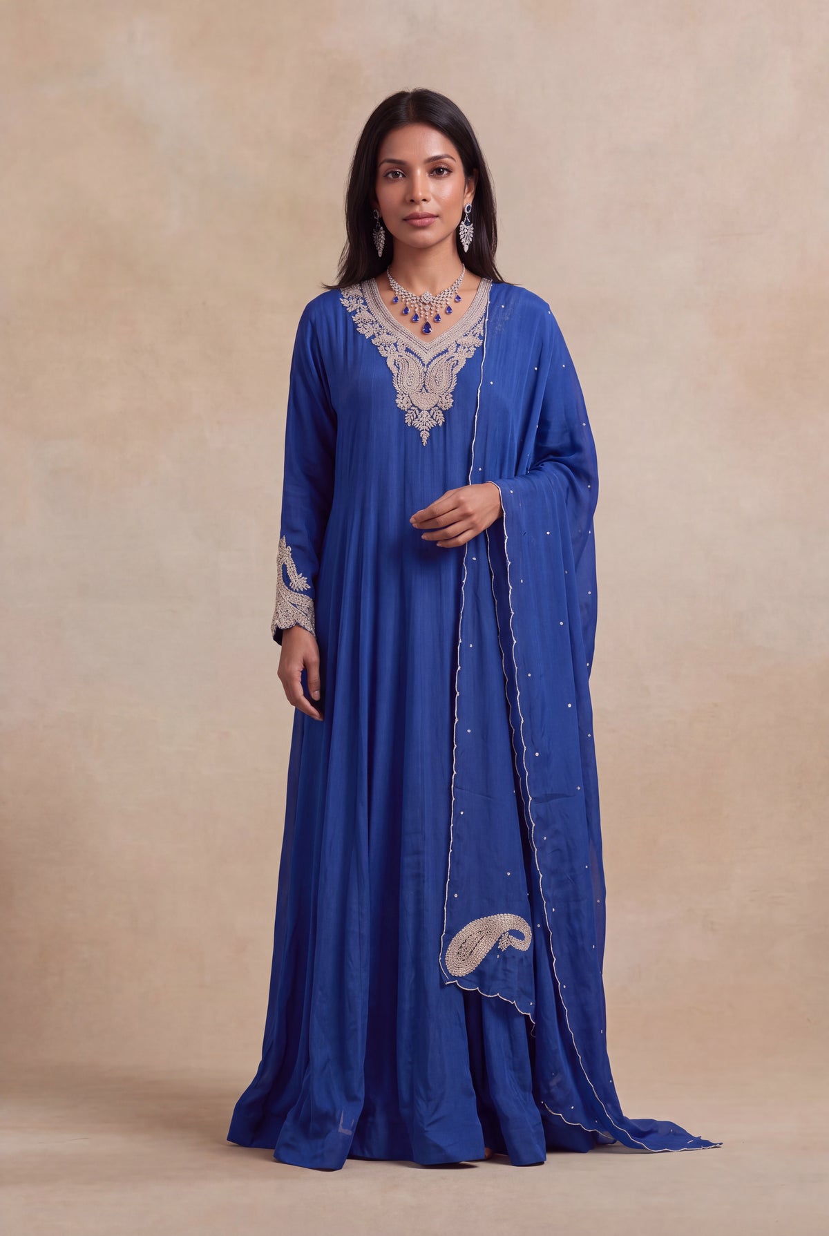 Royal Blue Georgette Anarkali - Mokshaa