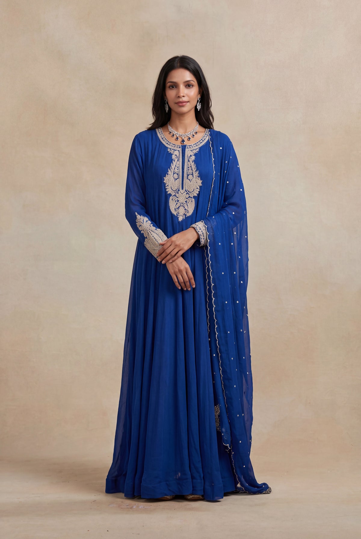 Royal Blue Georgette Anarkali Suit - Mokshaa