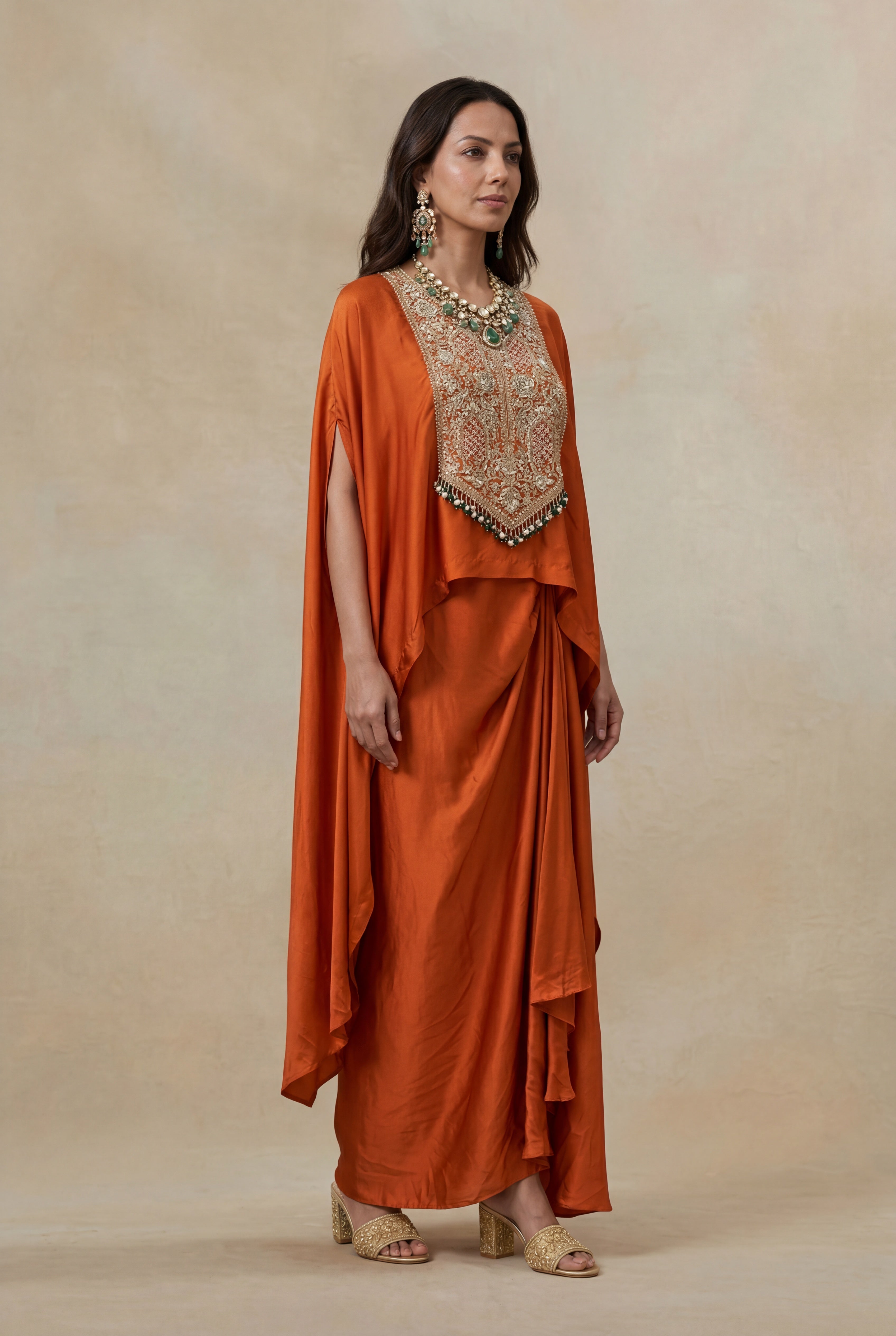Rust Orange Satin Indo-Western Set