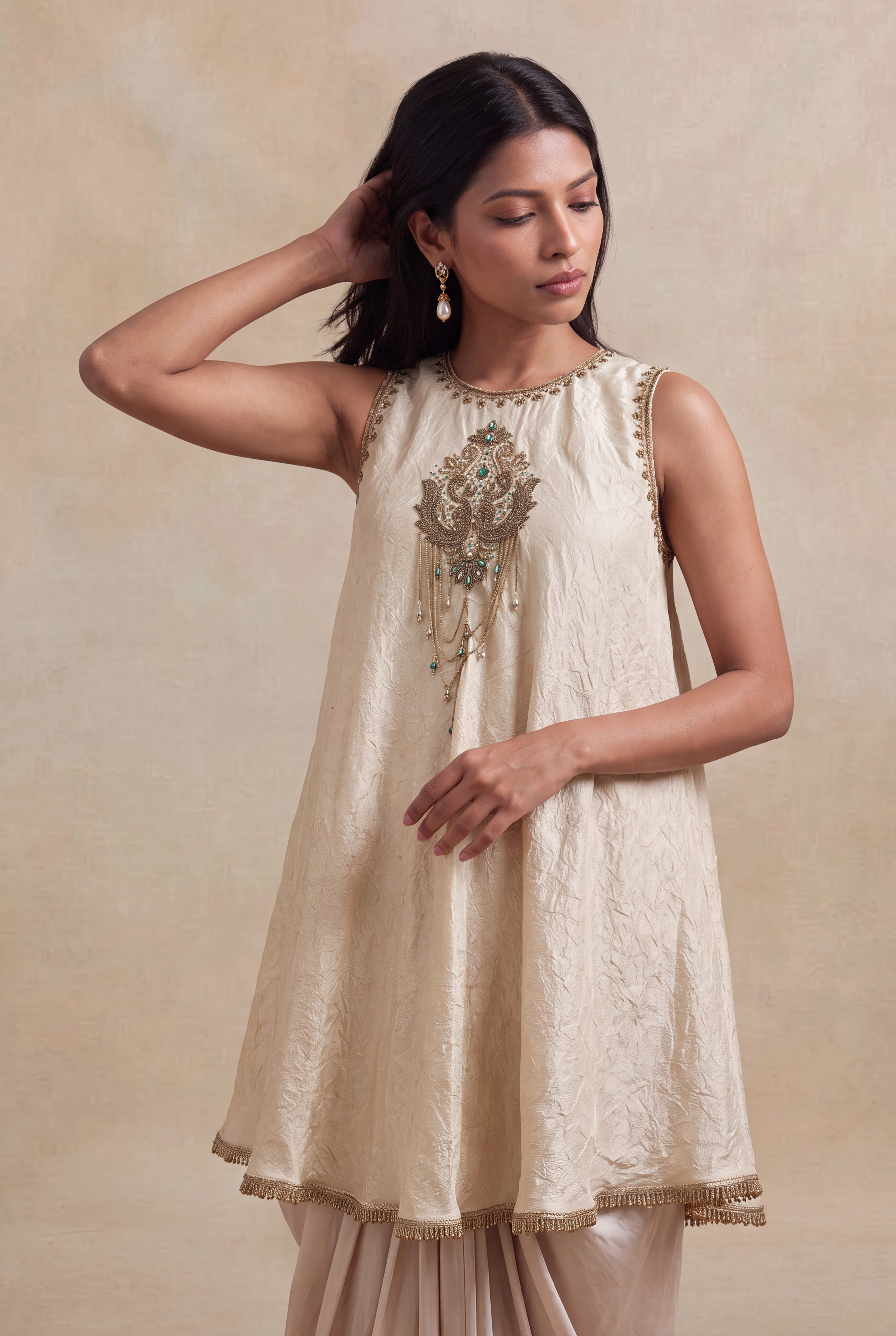Ivory Crush Silk Indo-Western Dhoti Set