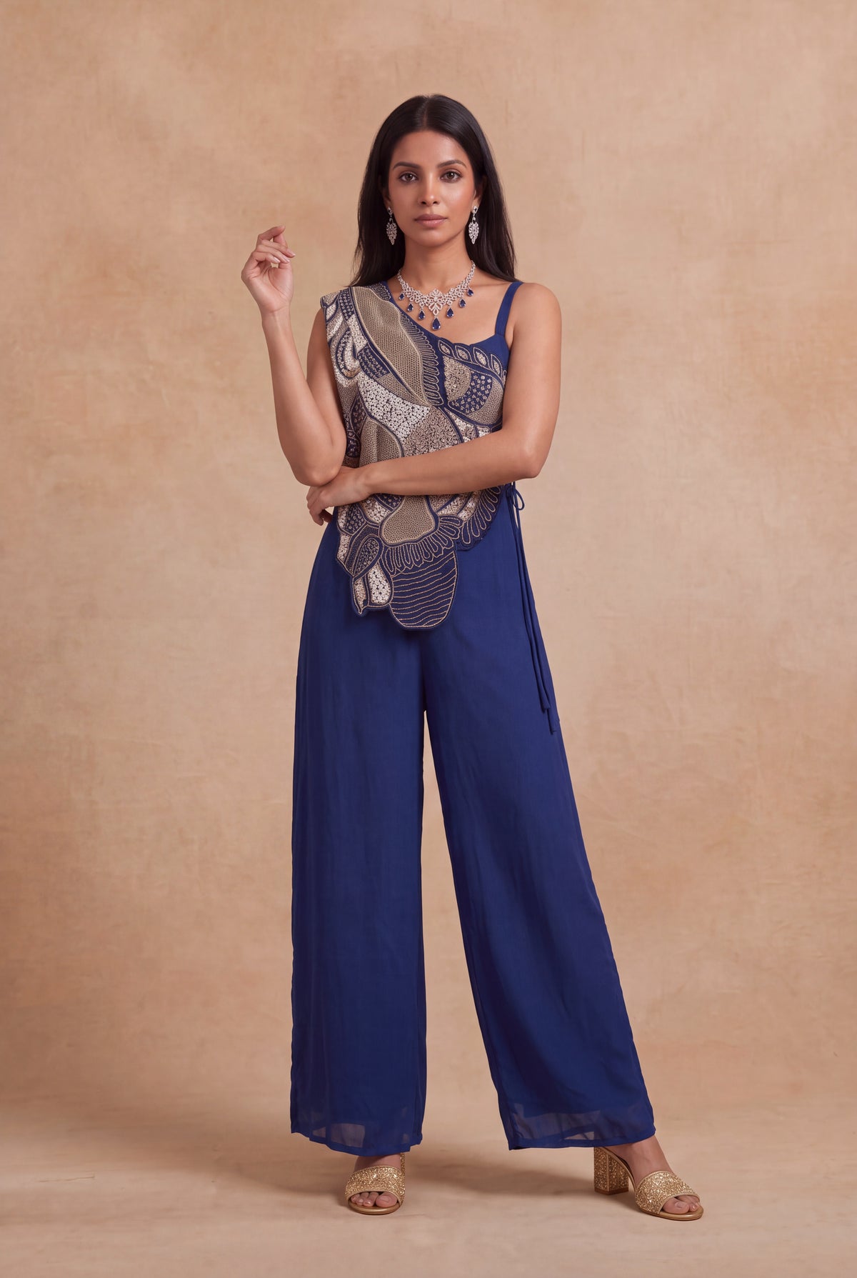 Royal Blue Crepe Jumpsuit - Mokshaa