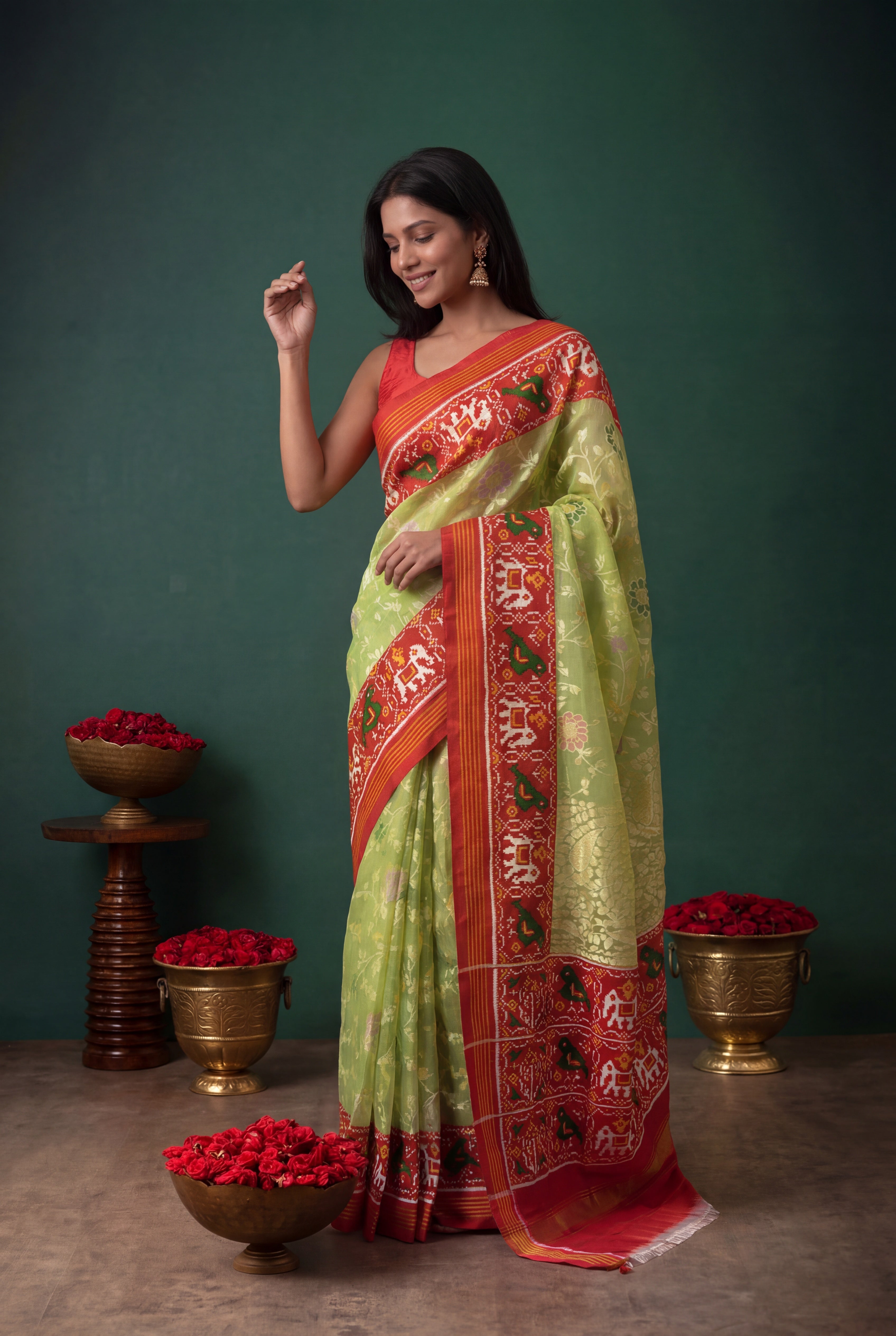 Pastel Green Kora Jamdhani Saree
