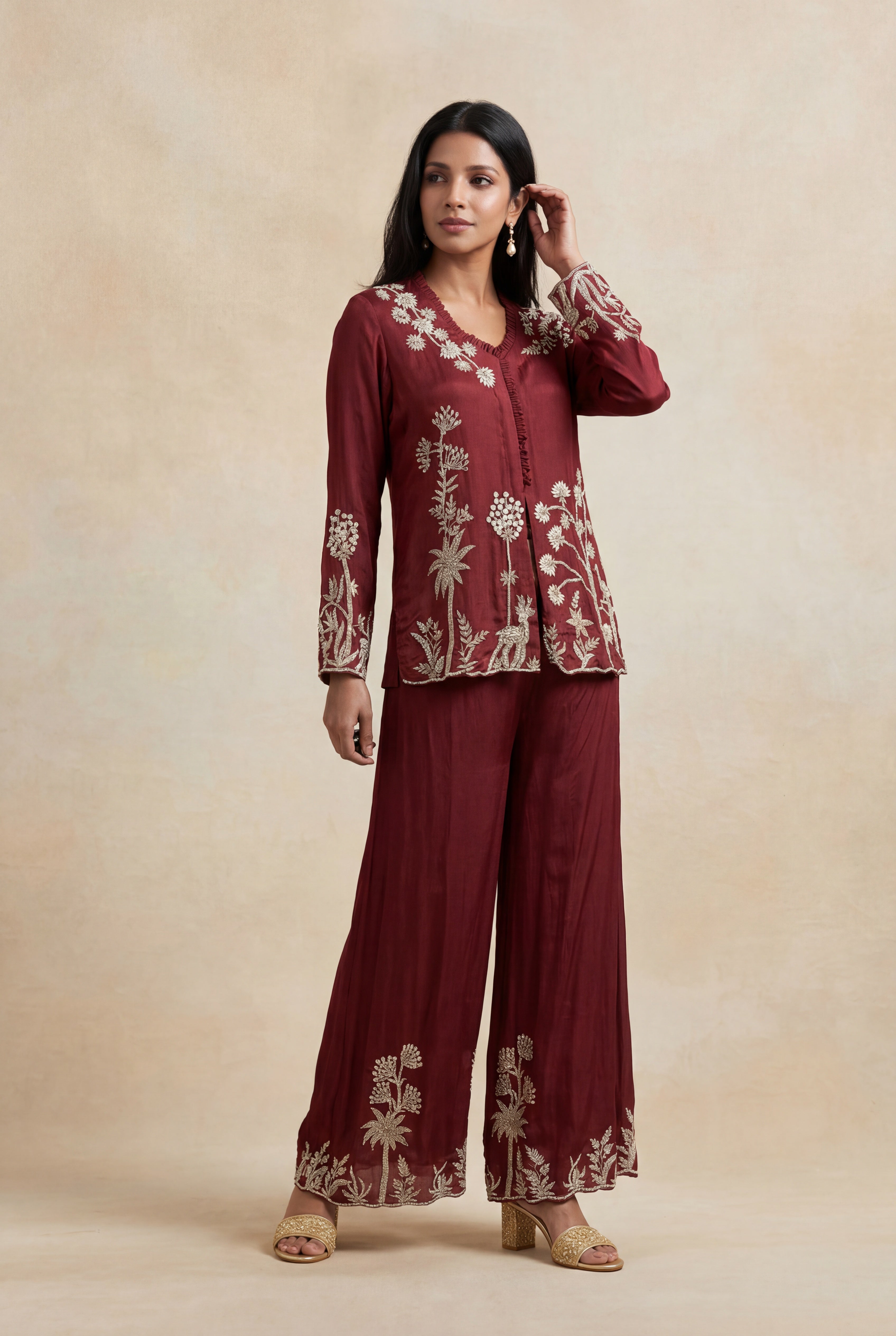 Wine Chinon Indo-Western Co-Ord Set