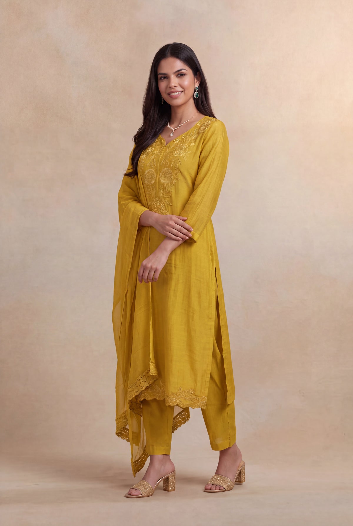 Mustard Mul Cotton Straight-Cut Salwar Set - Mokshaa