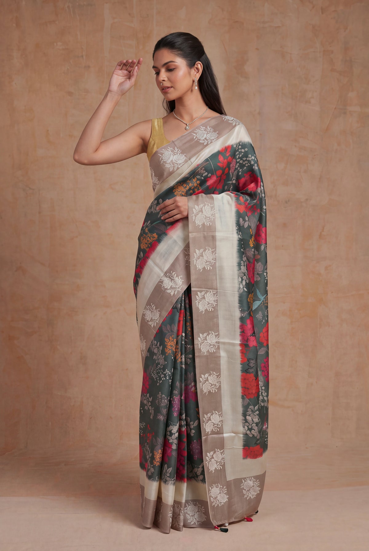 Dark Green Tussar Silk Saree - Mokshaa
