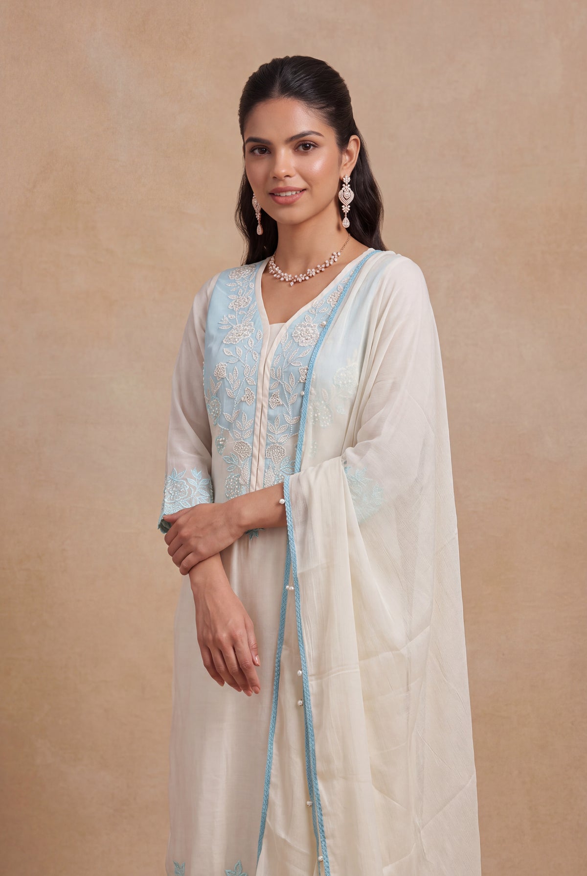 Ivory Mul Cotton Straight-Cut Salwar Set - Mokshaa