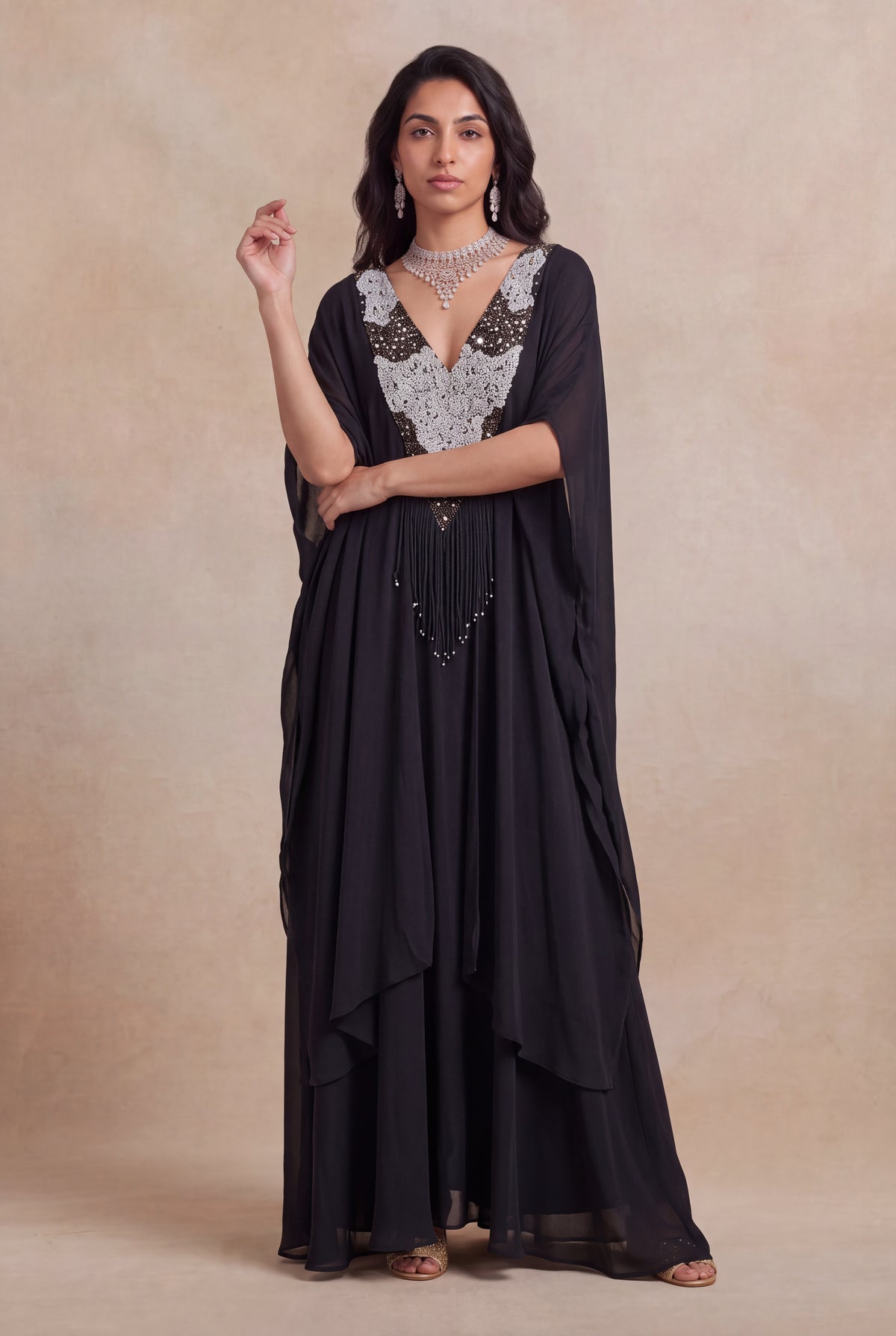 Black Satin Sharara Set - Mokshaa