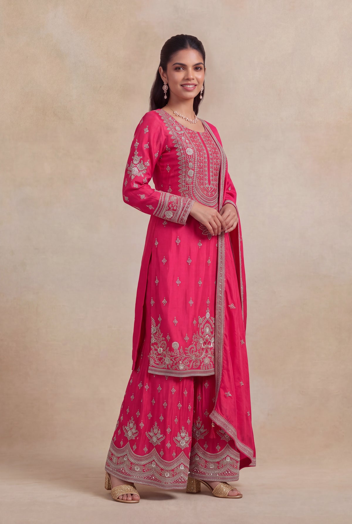 Rani Pink Crepe Sharara Set - Mokshaa