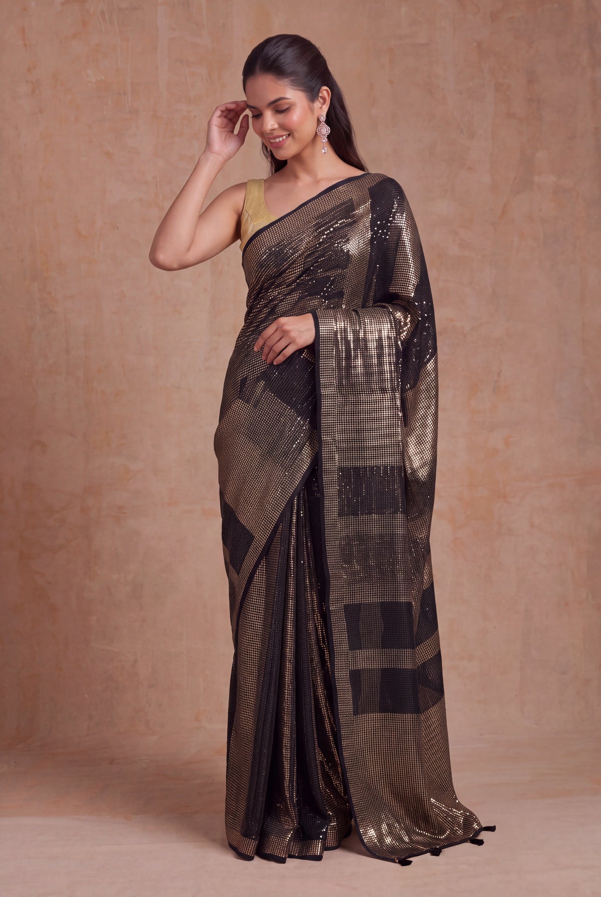 Black Georgette Antique Sequin Saree - Mokshaa