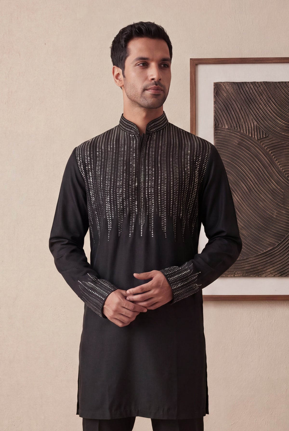 Black Nysa Silk Kurta Pant Set - Mokshaa