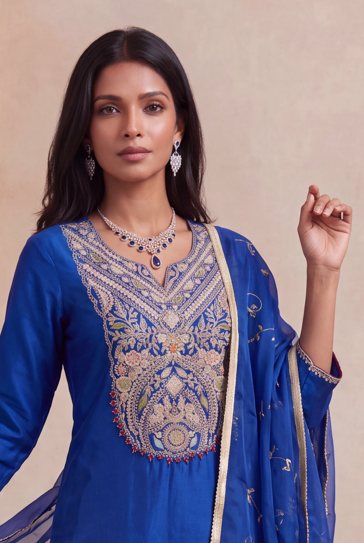 Royal Blue Silk Salwar Set - Mokshaa