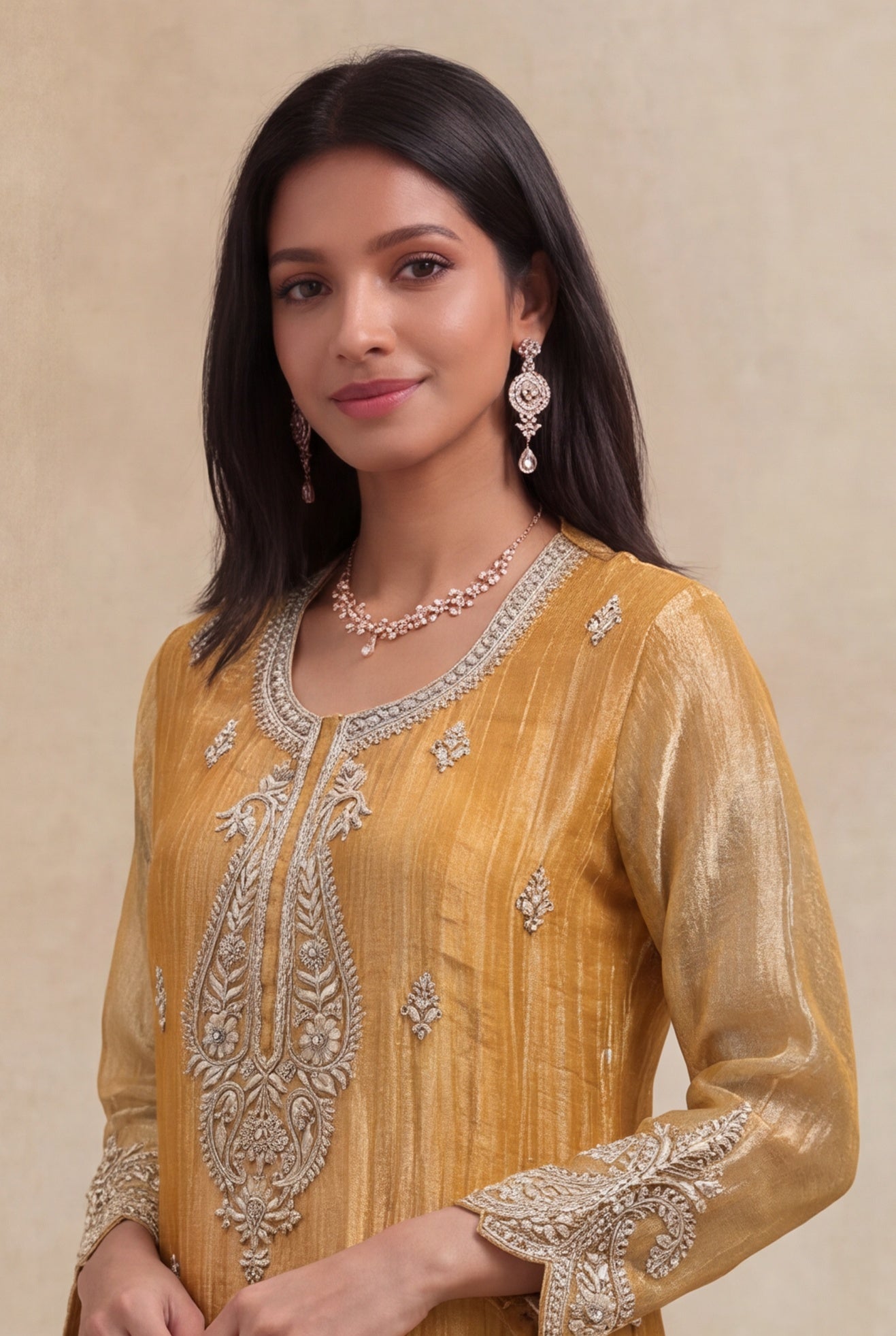 Mustard Yellow Organza Tissue Short Top Sharara Set