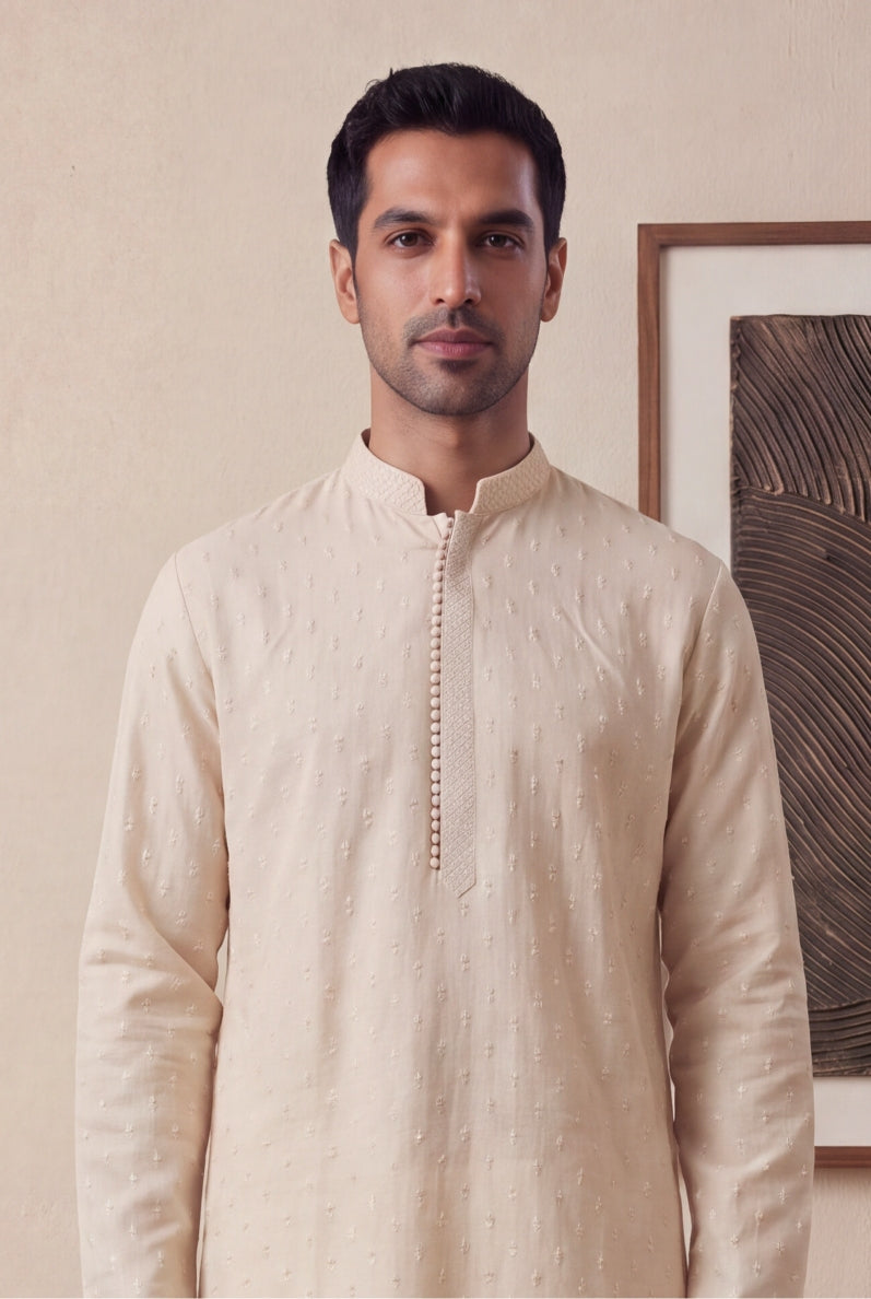Peach Linen Kurta Pant Set - Mokshaa