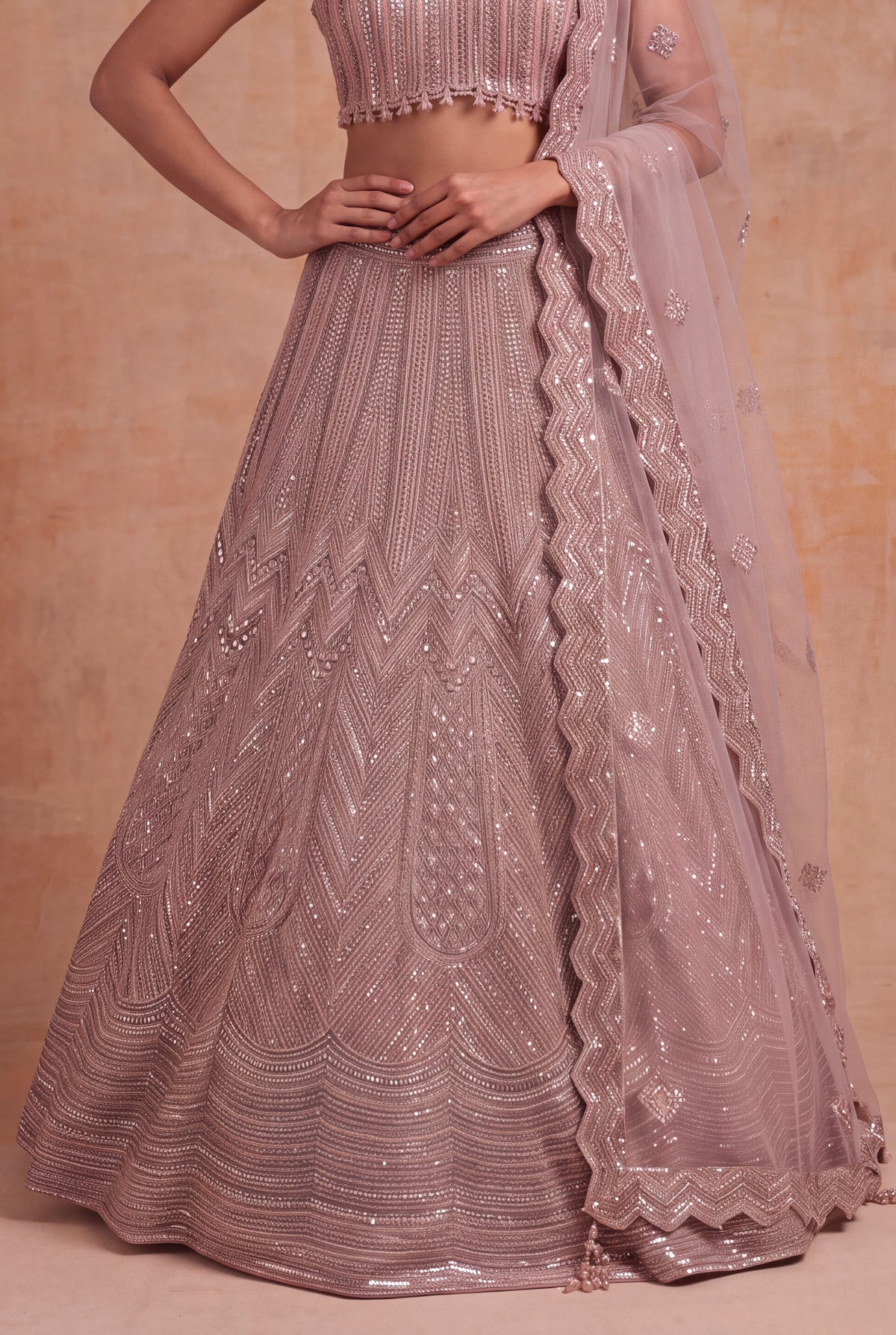 Dusty Rose Embellished Lehenga - Mokshaa