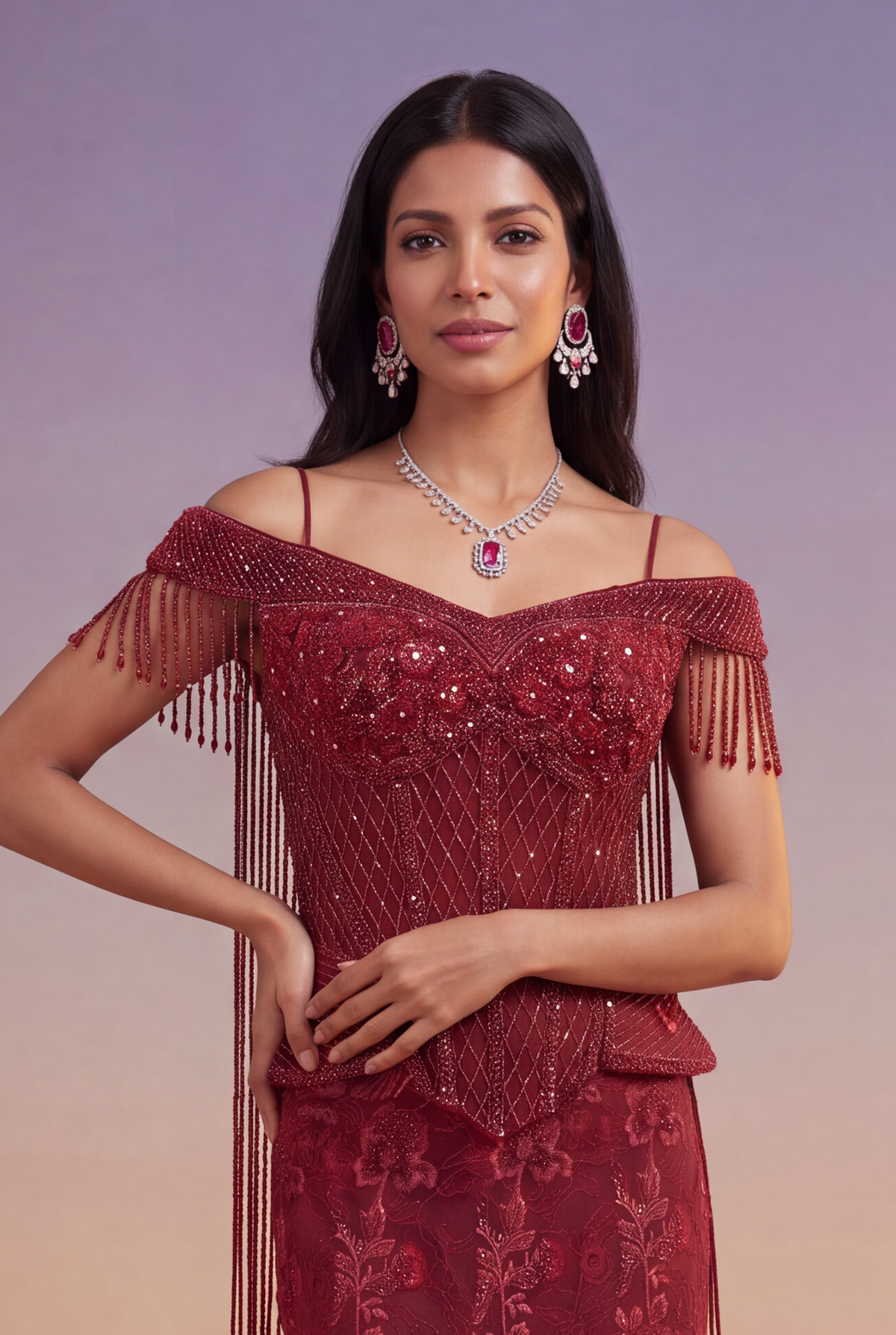 Red Indo-Western Corset Lehenga - Mokshaa
