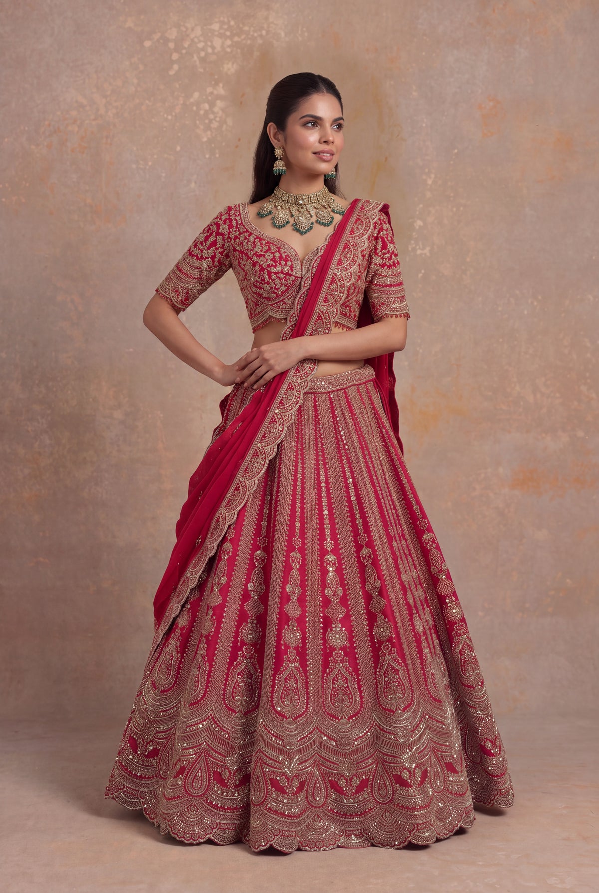 Red Raw Silk Bridal Lehenga - Mokshaa