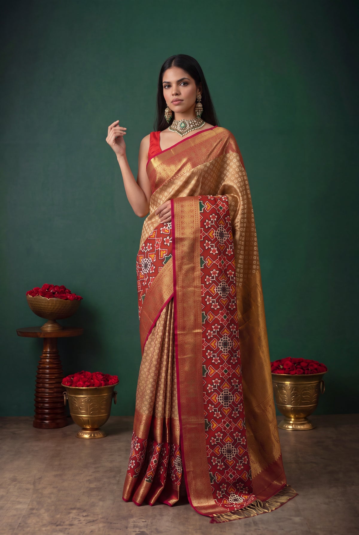 Gold Kanchivaram Tissue Silk Saree - Mokshaa