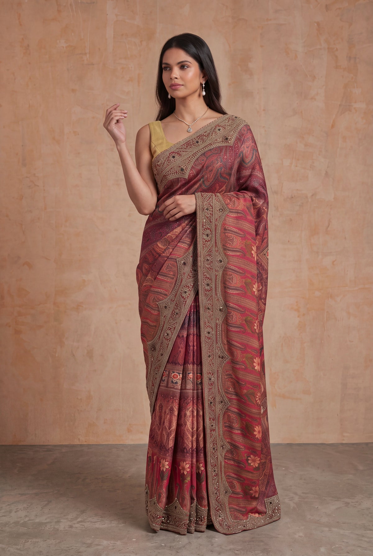 Maroon Satin Silk Saree - Mokshaa