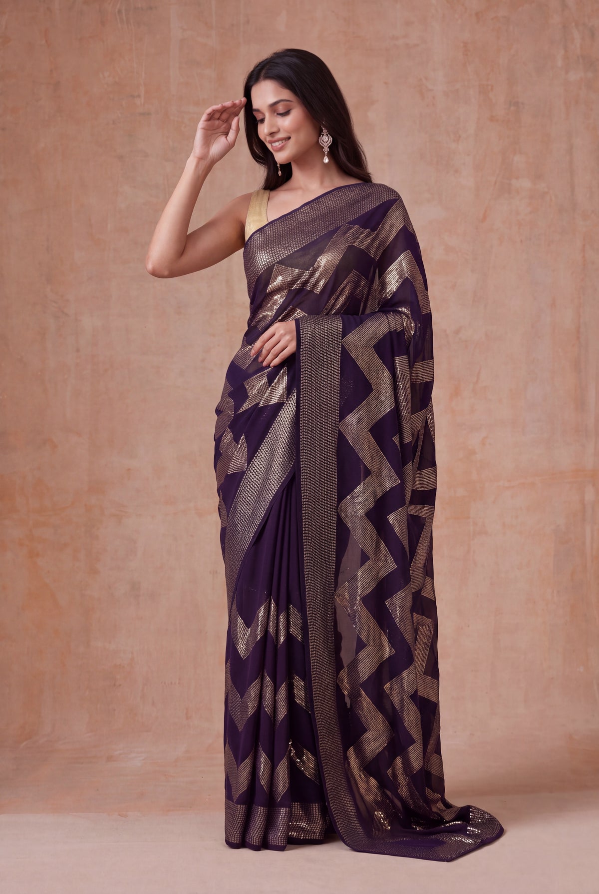 Dark Brown Georgette Saree - Mokshaa