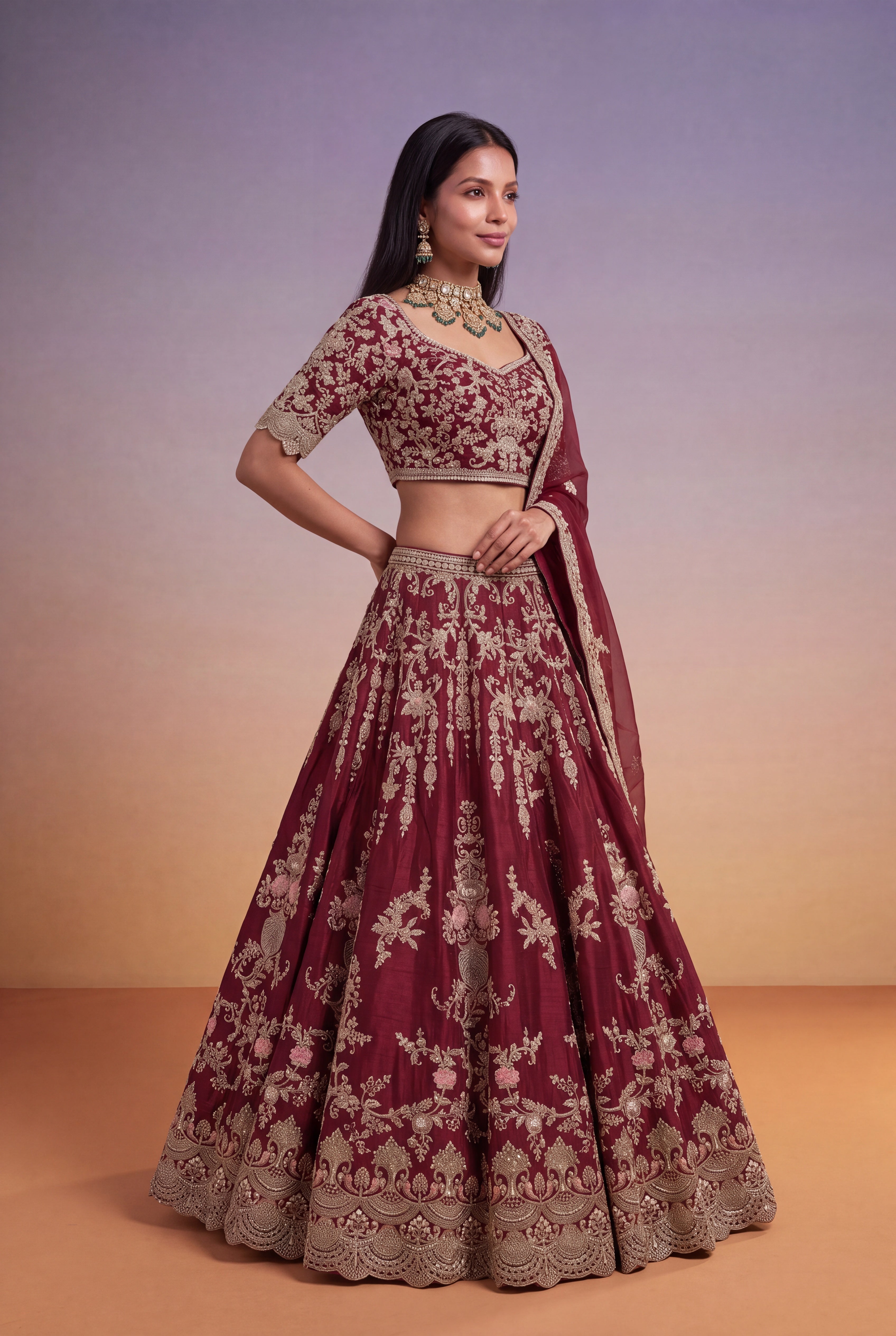 Maroon Raw Silk Bridal Lehenga