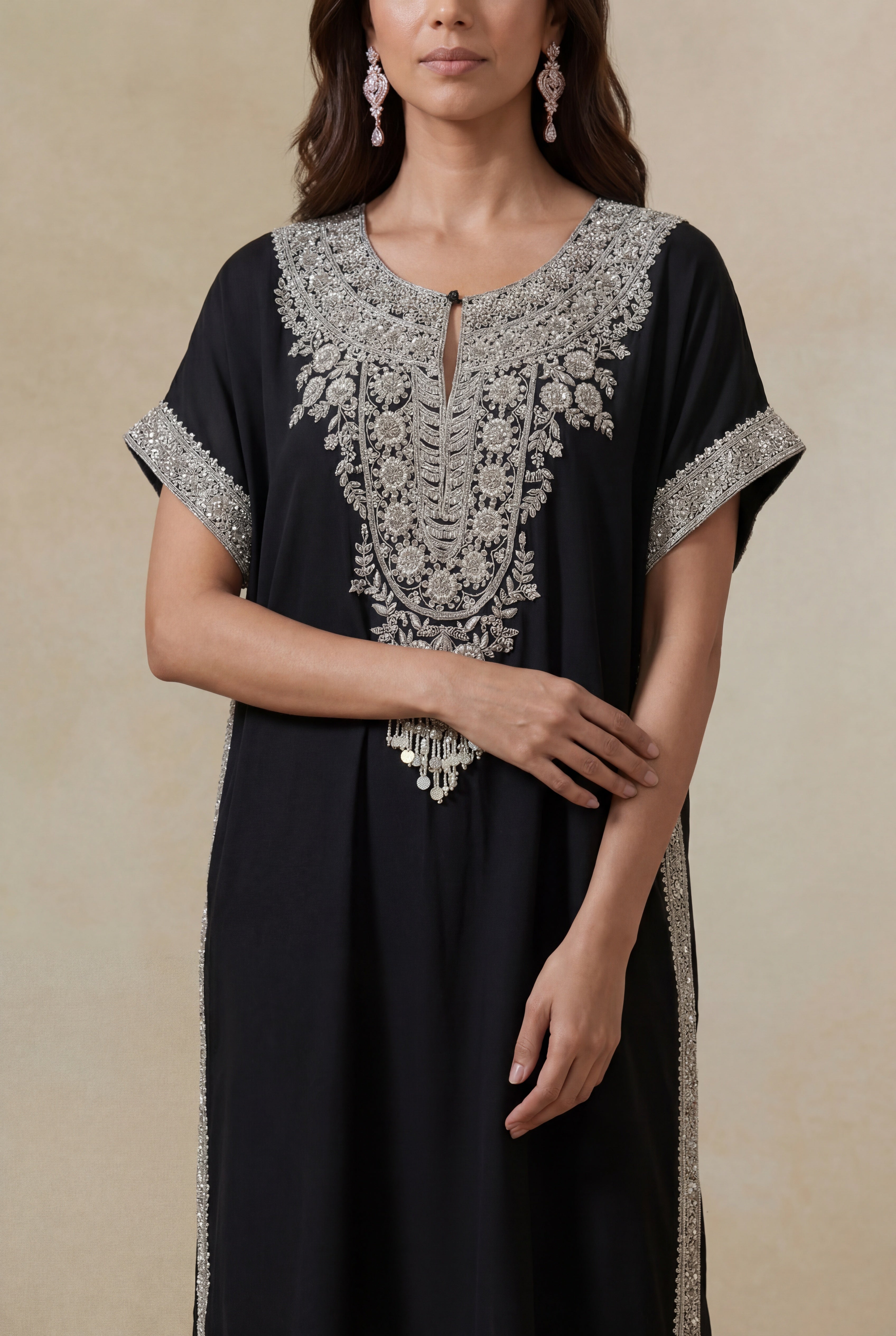 Black Satin Silk Kaftan Set