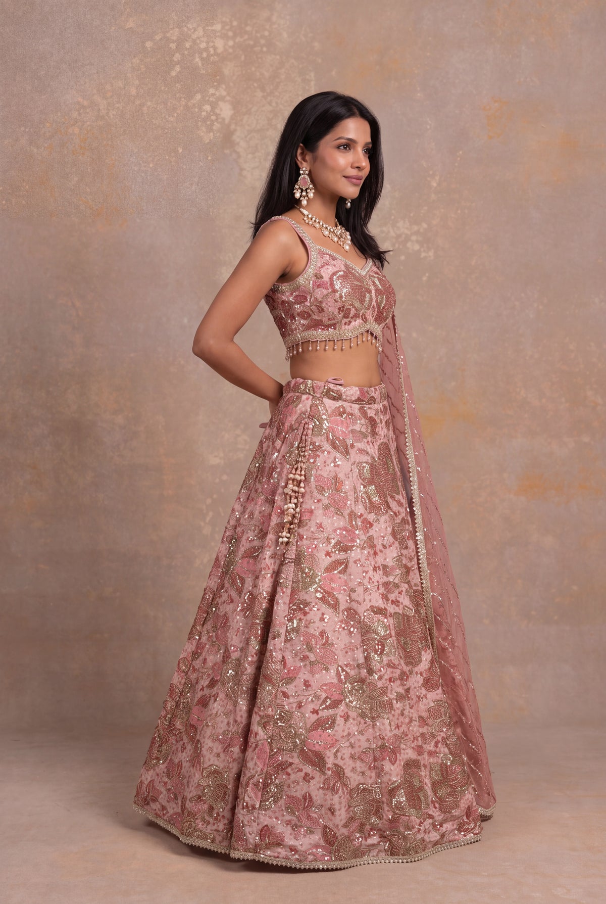 Blush Pink Tissue Lehenga - Mokshaa