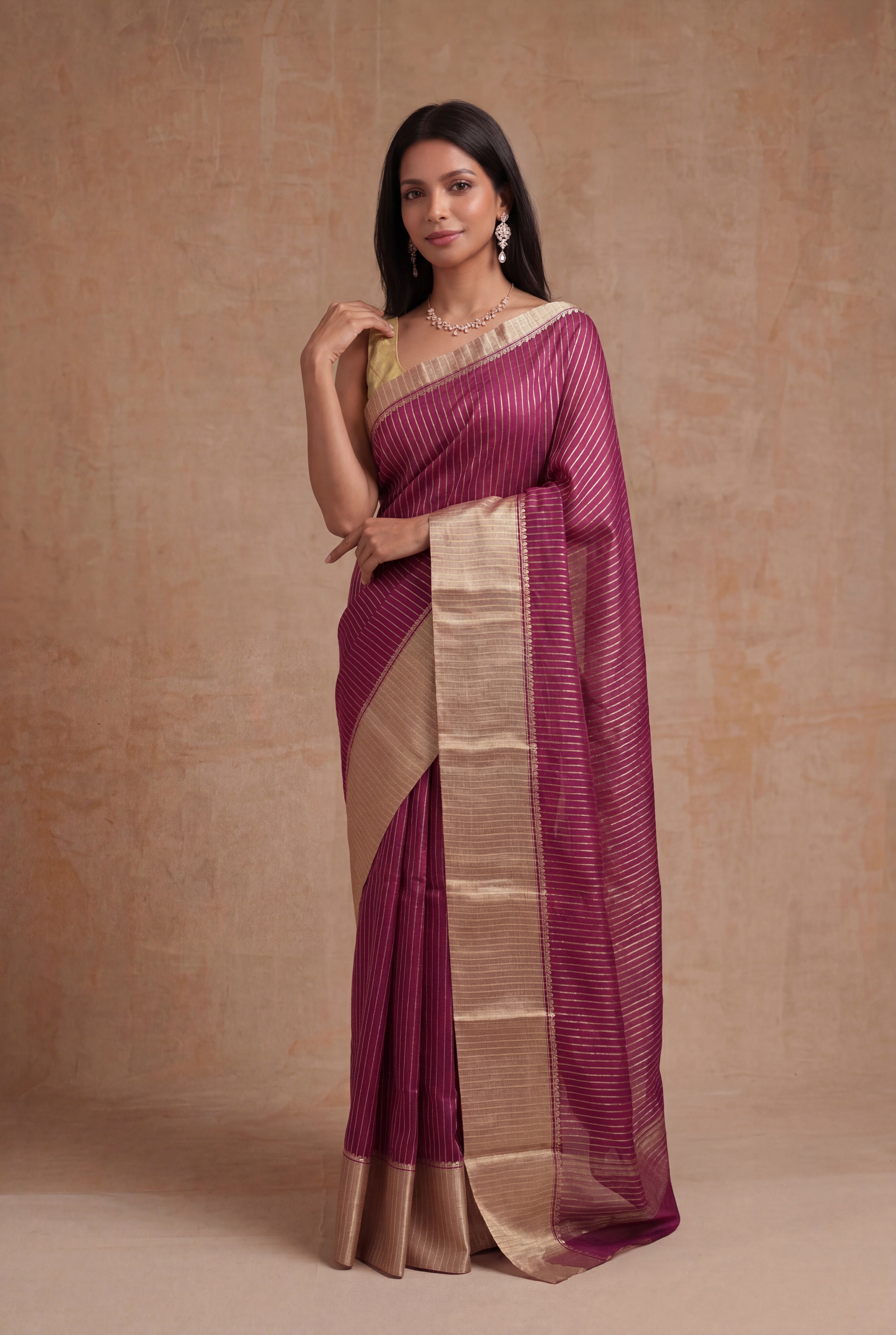 Wine Banarasi Chanderi Silk Saree