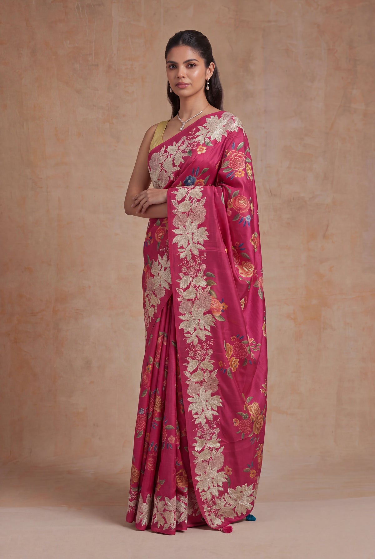 Rani Pink Tussar Silk Saree - Mokshaa