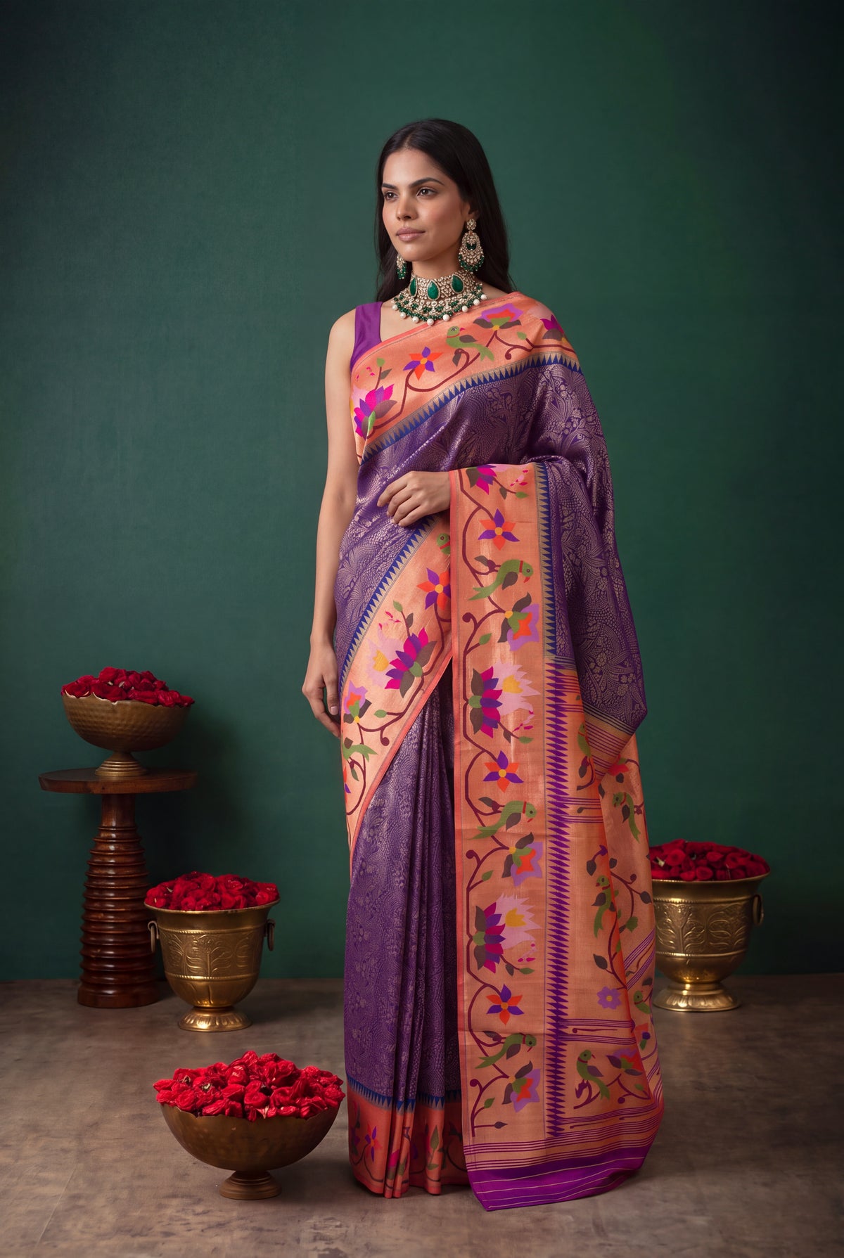 Purple Banarasi Silk Fusion Saree - Mokshaa